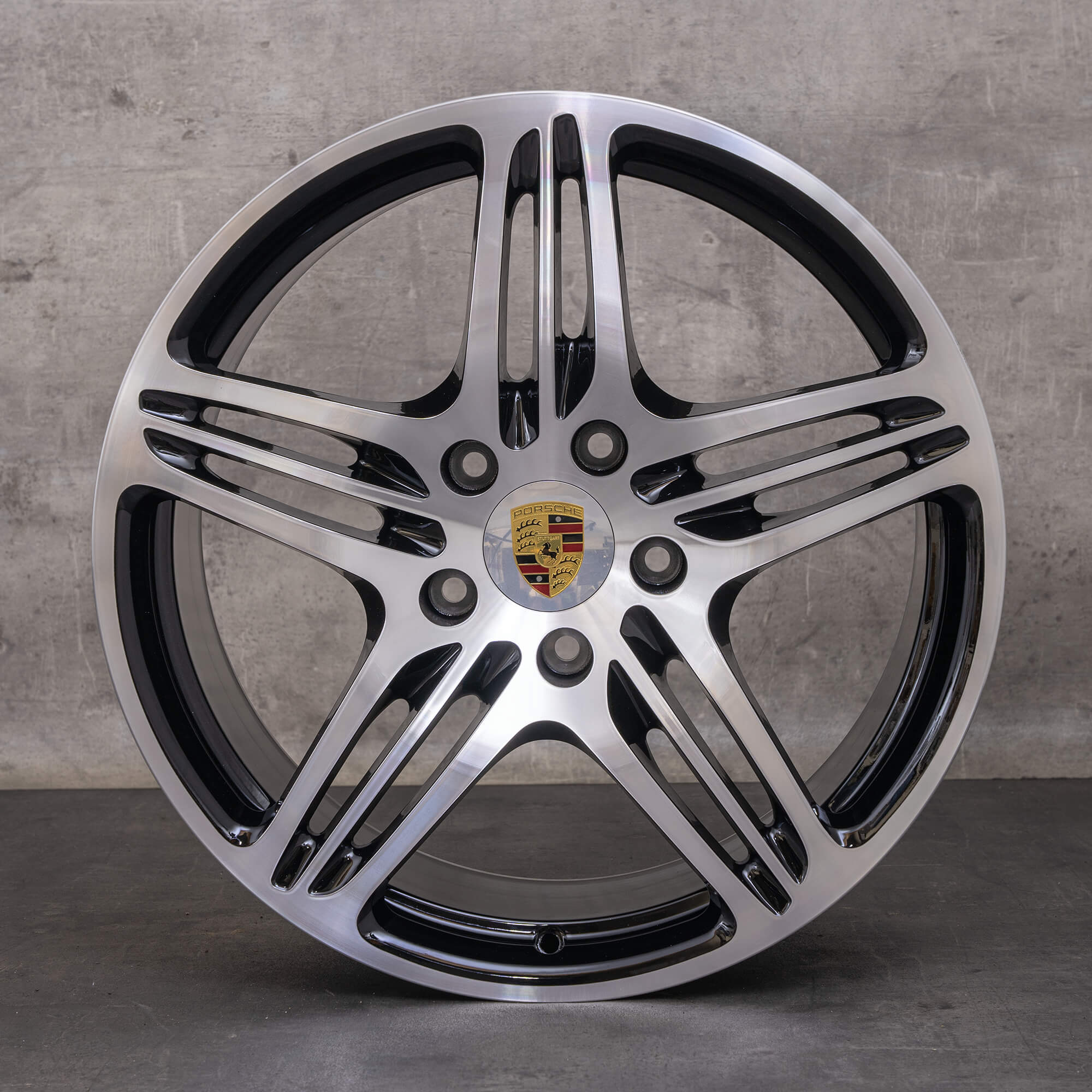 Originale Porsche 997 fælge 19 tommer Turbo S sommerdæk 99736215605 99736216202 sort poleret drejet