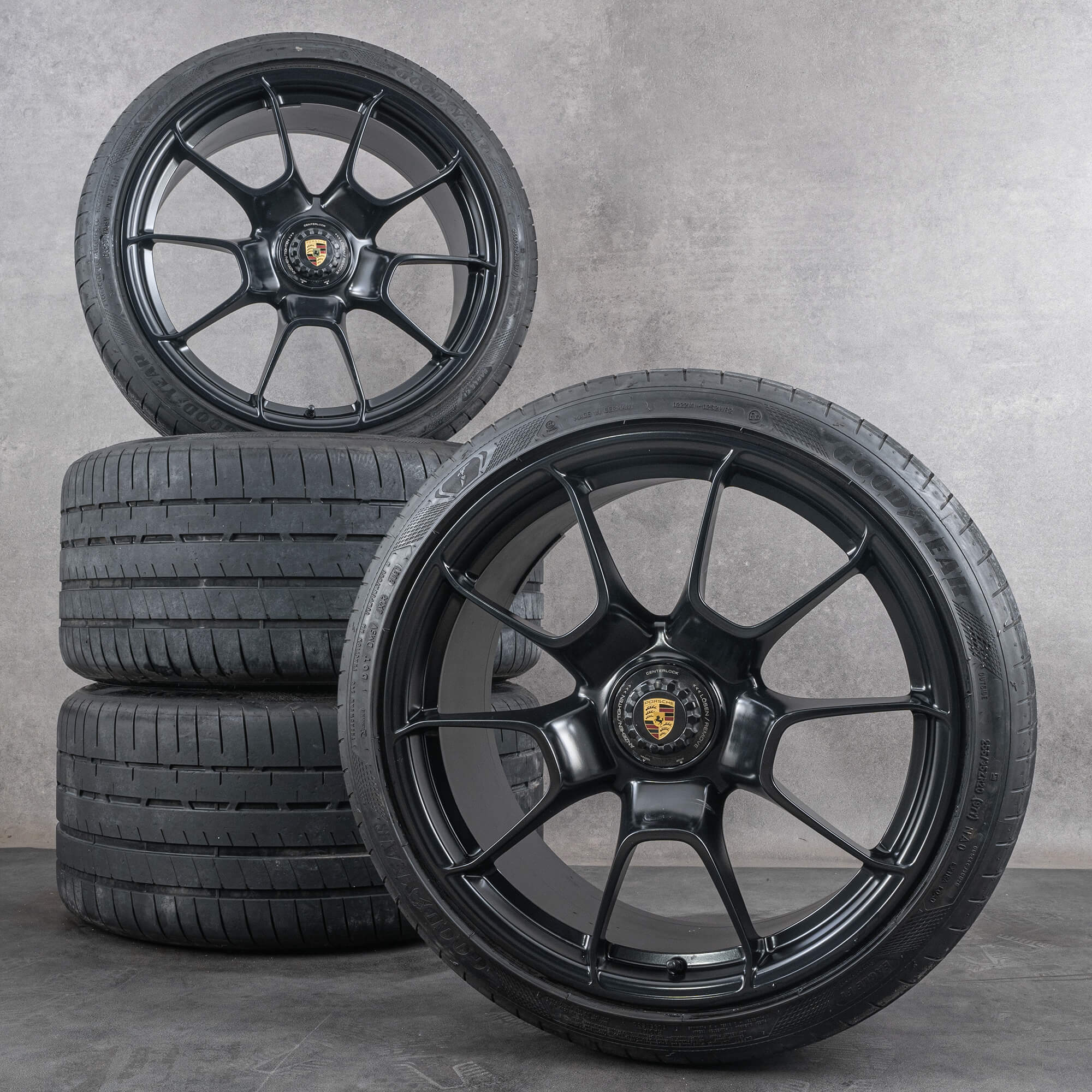 Originale Porsche 992 I vinterdæk med fælge 20 21 tommer Turbo S 992601025AF 992601025AG Eksklusiv sort satin finish