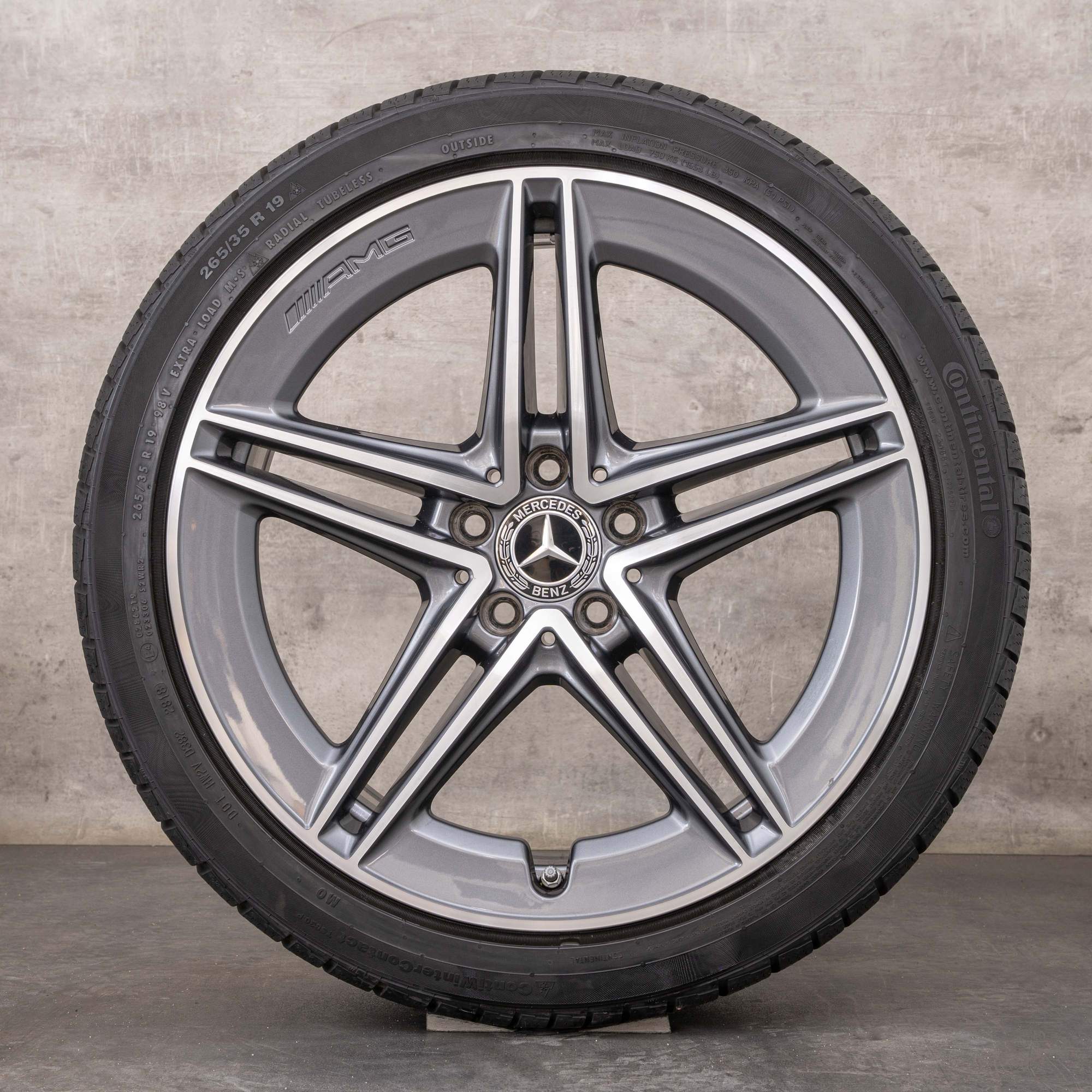 Oryginał Mercedes Benz Klasa C63 i S AMG koła zimowe 19 cali W205 S205 Felgi A2054010501 A2054010601 himalaya szary polerowane