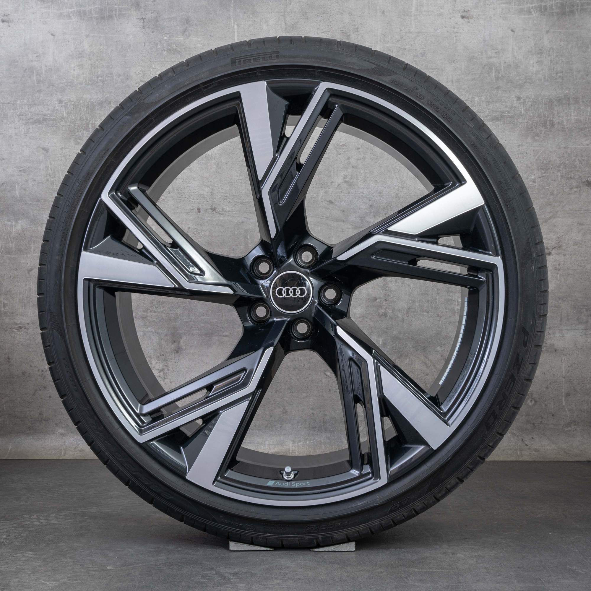 Original Audi RS6 RS7 ráfky na auto 22" 4K C8 F2 letní kola lichoběžník 4K0601025BL granit lesklý soustružený