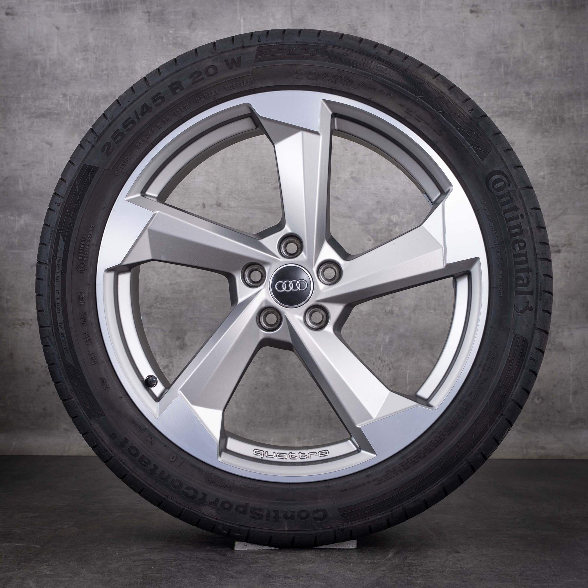 Oryginalne felgi Audi Q5 SQ5 20 cali FY – opony letnie 80A601025S wzór Rotor Quattro tytan w stylu diamond cut z polerowanymi elementami