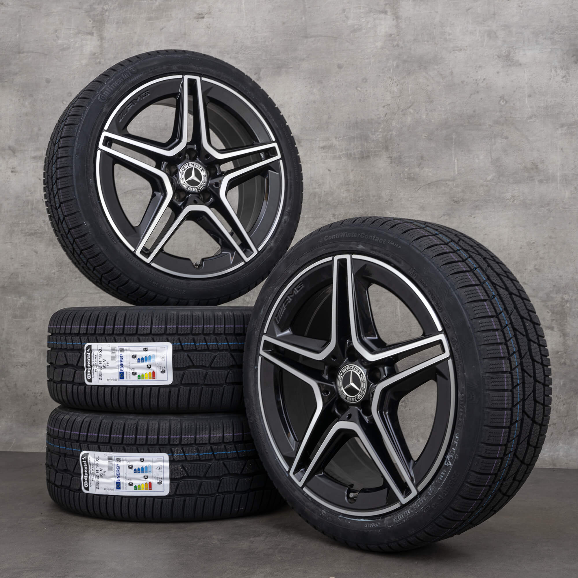 Original AMG Mercedes Benz Classe A A35 Roues d'hiver 18 pouces W177 V177 Jantes A1774014000 noir brillant NEUF