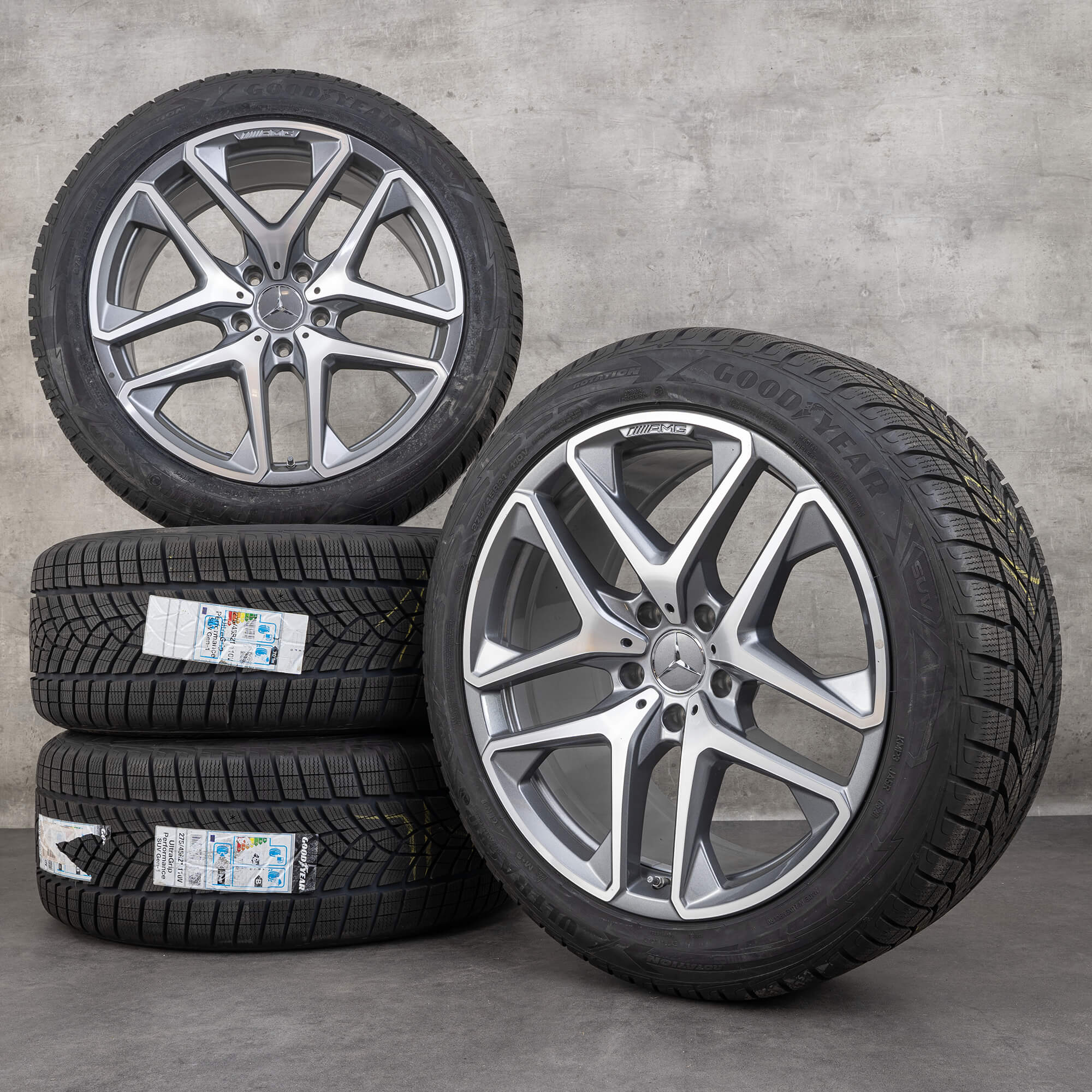 OEM Mercedes Benz G-Class G63 AMG snow tire packages 21 inch W463A W465 Rims A4634011900 himalaya grey glossy turned