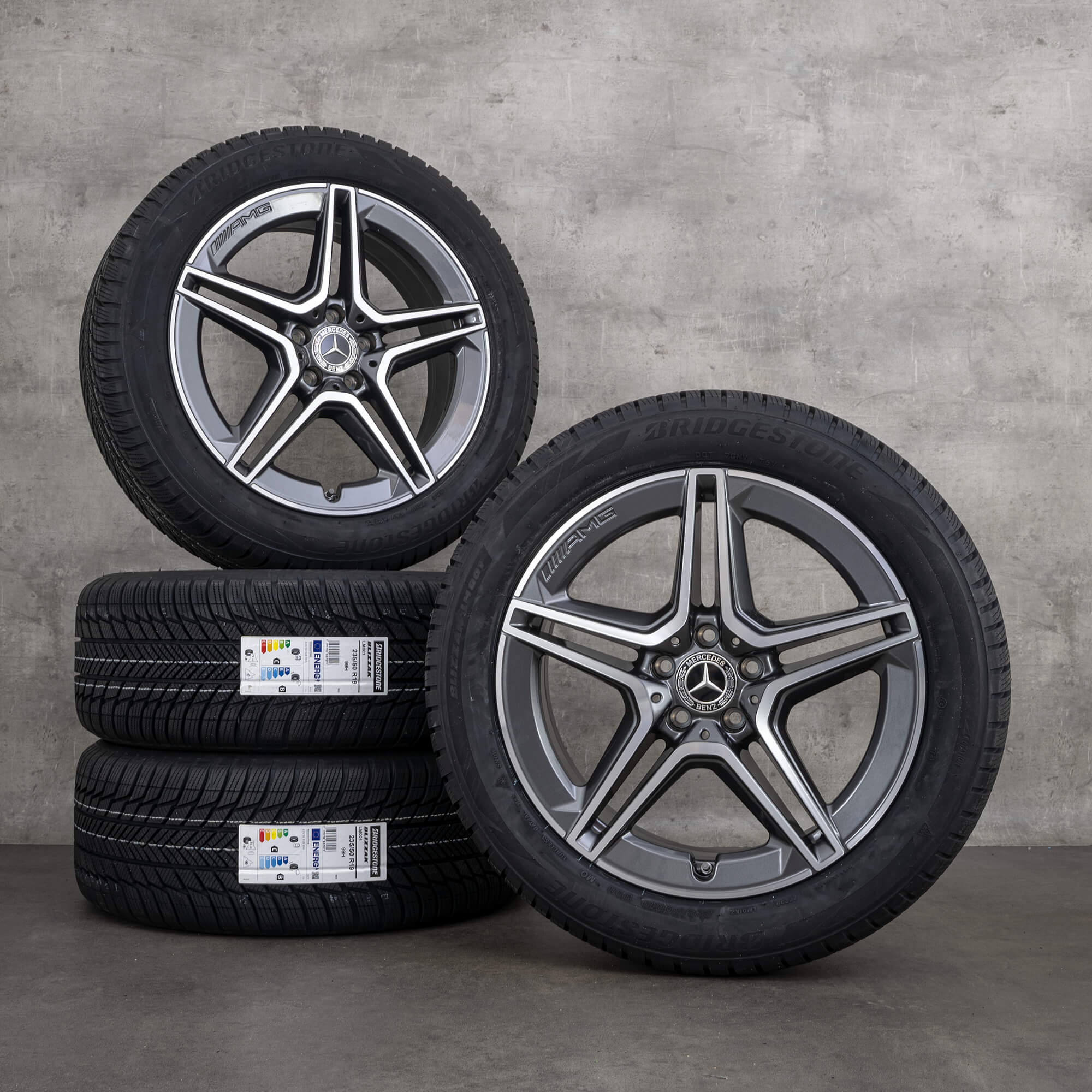 Original Mercedes Benz GLA GLB vinterhjul 19 tum H247 X247 fälgar A2474011500 himalaya grå glänsande vänd