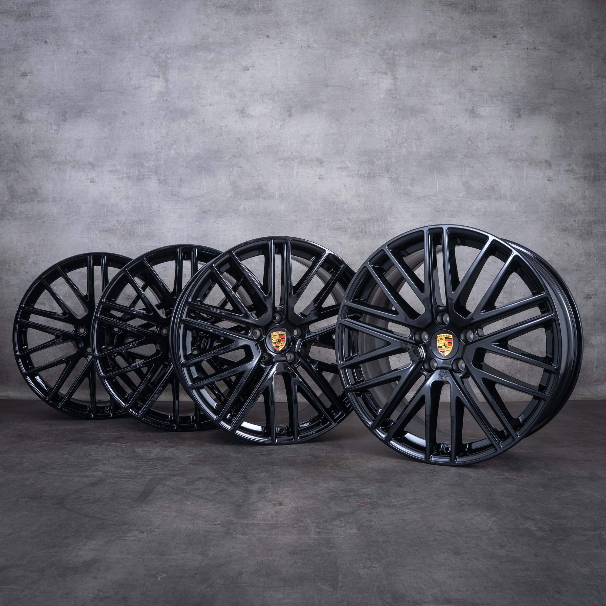 Originale Porsche Cayenne SUV-felger 22 tommer 9YA II 9Y0601025DR 9Y0601025DS Turbo-design svart høyglans NYE