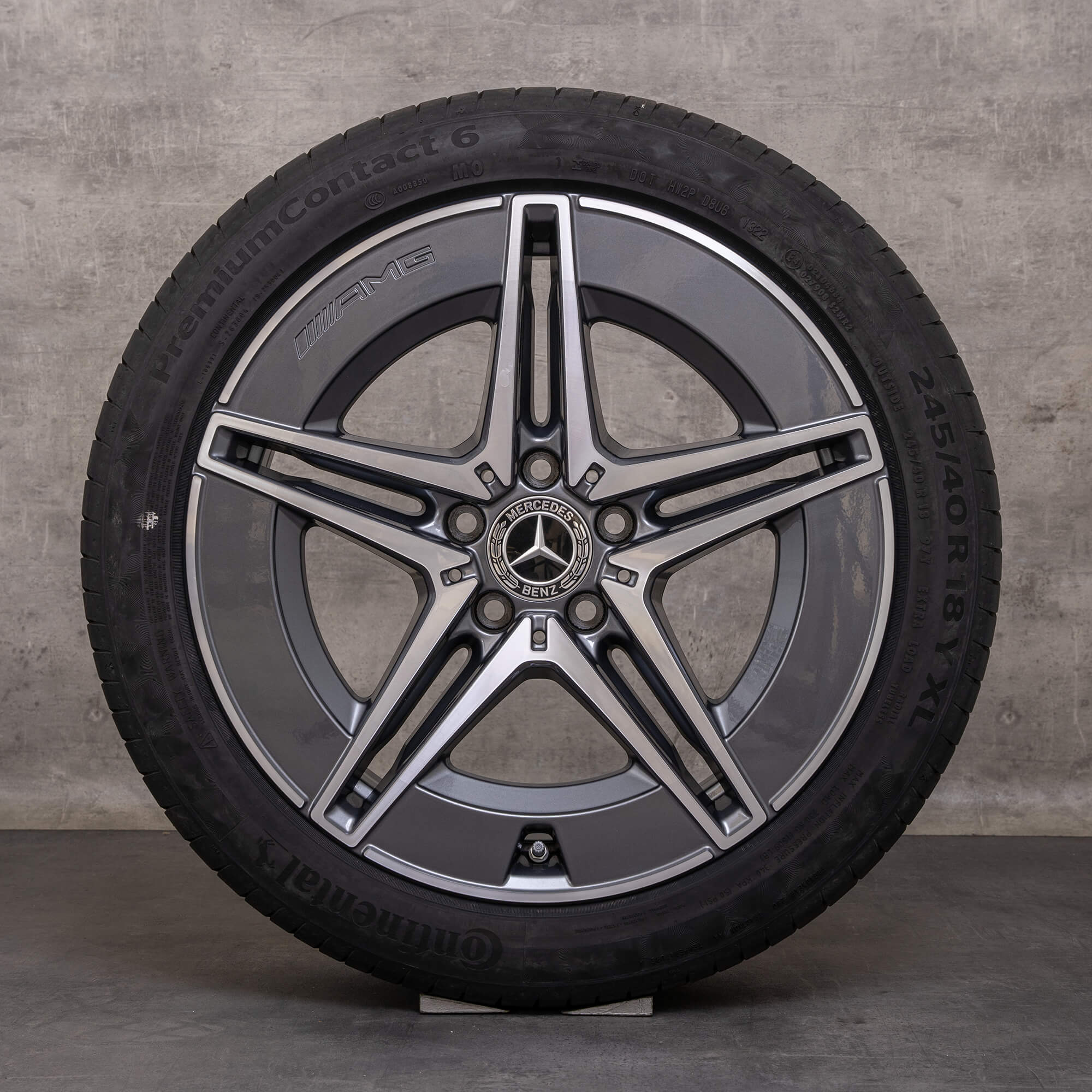 OEM Mercedes Benz C-Class 18 inch AMG rims W206 S206 summer tires A2064011700 A2064011800 himalaya grey glossy turned
