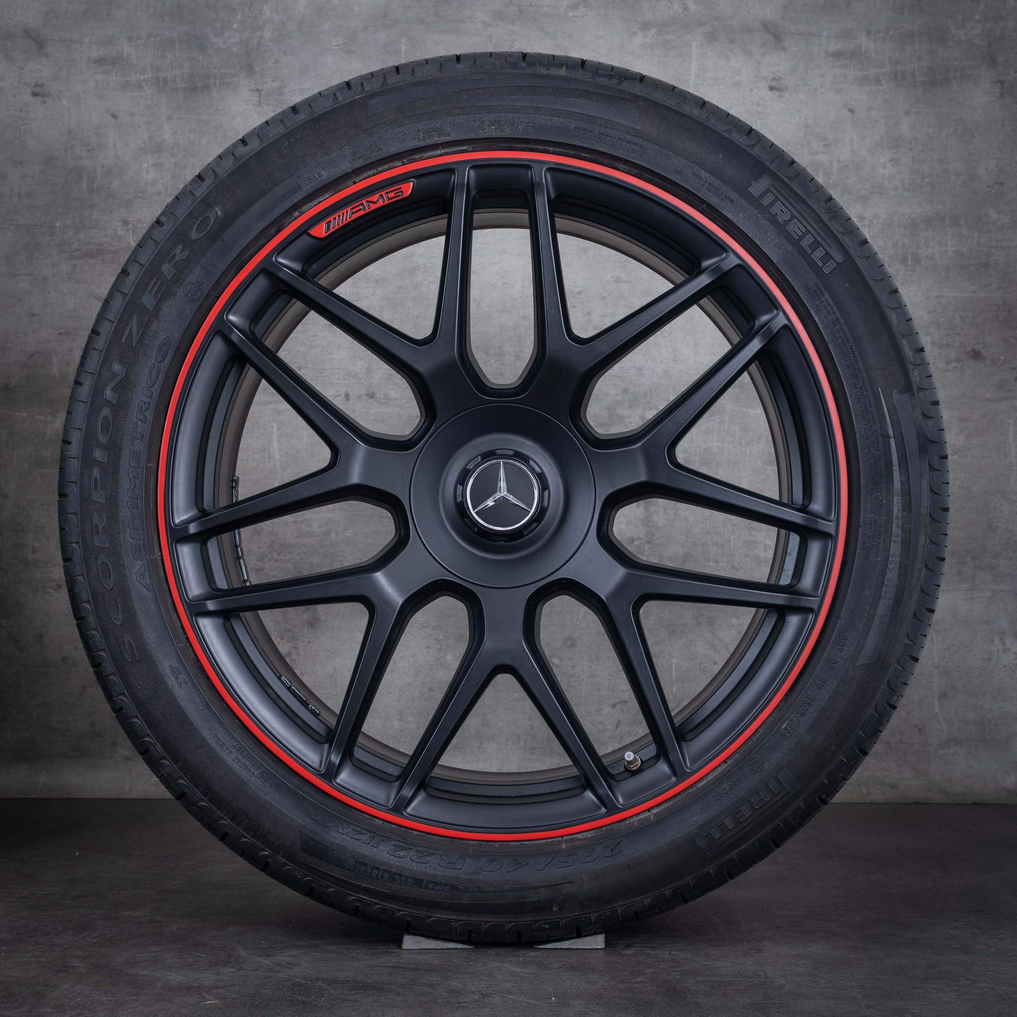 OEM Mercedes Benz G-Class G63 AMG rims 22 inch W465 W463A summer wheels A4634012000 black red matt