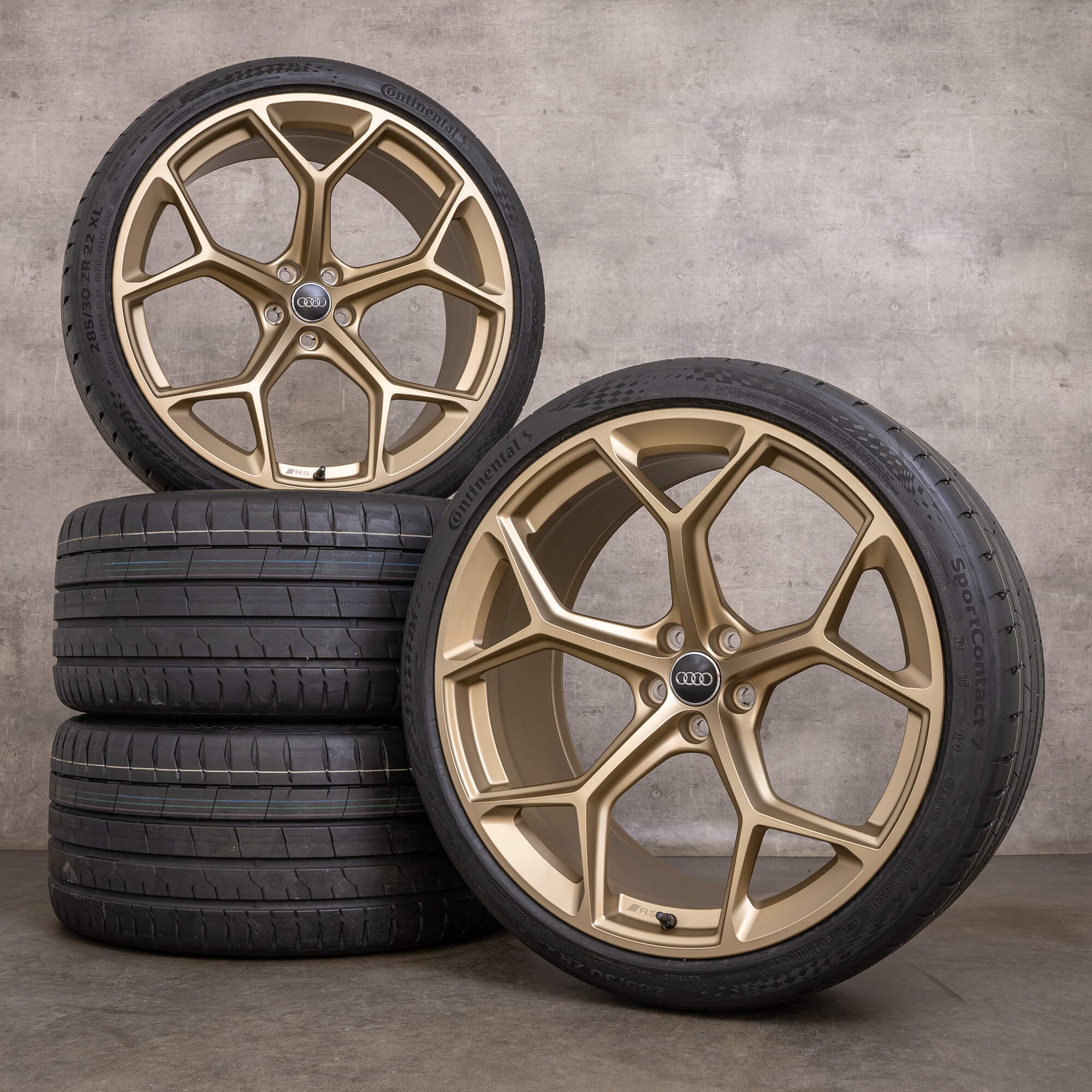 OEM Audi RS6 RS7 rims 22 inch 4K C8 summer wheels 4K0601025BM Performance honeycomb design neodymium gold
