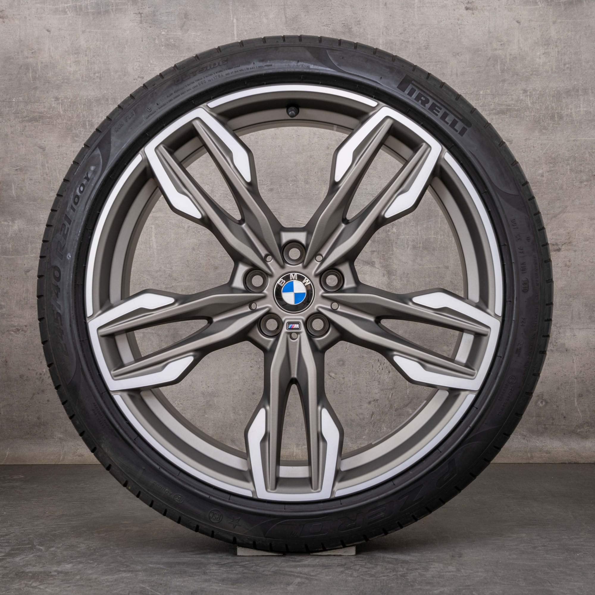 Oryginał BMW X3 X4 felgi 21 cali G01 G02 koła letnie 8053455 8053456 podwójne szprychy 718 M ferric szary mat polerowane