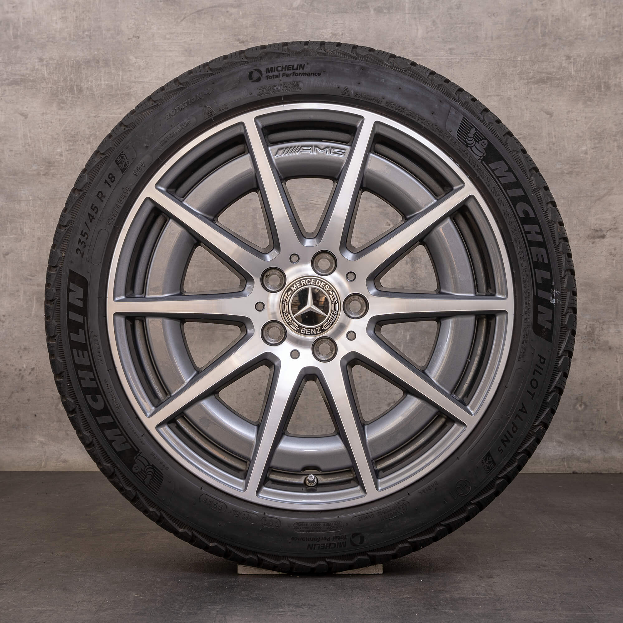 Original Mercedes Benz C-Klasse C43 AMG Winterreifen 18 Zoll W206 S206 Felgen A2064012100 himalaya grey glanzgedreht