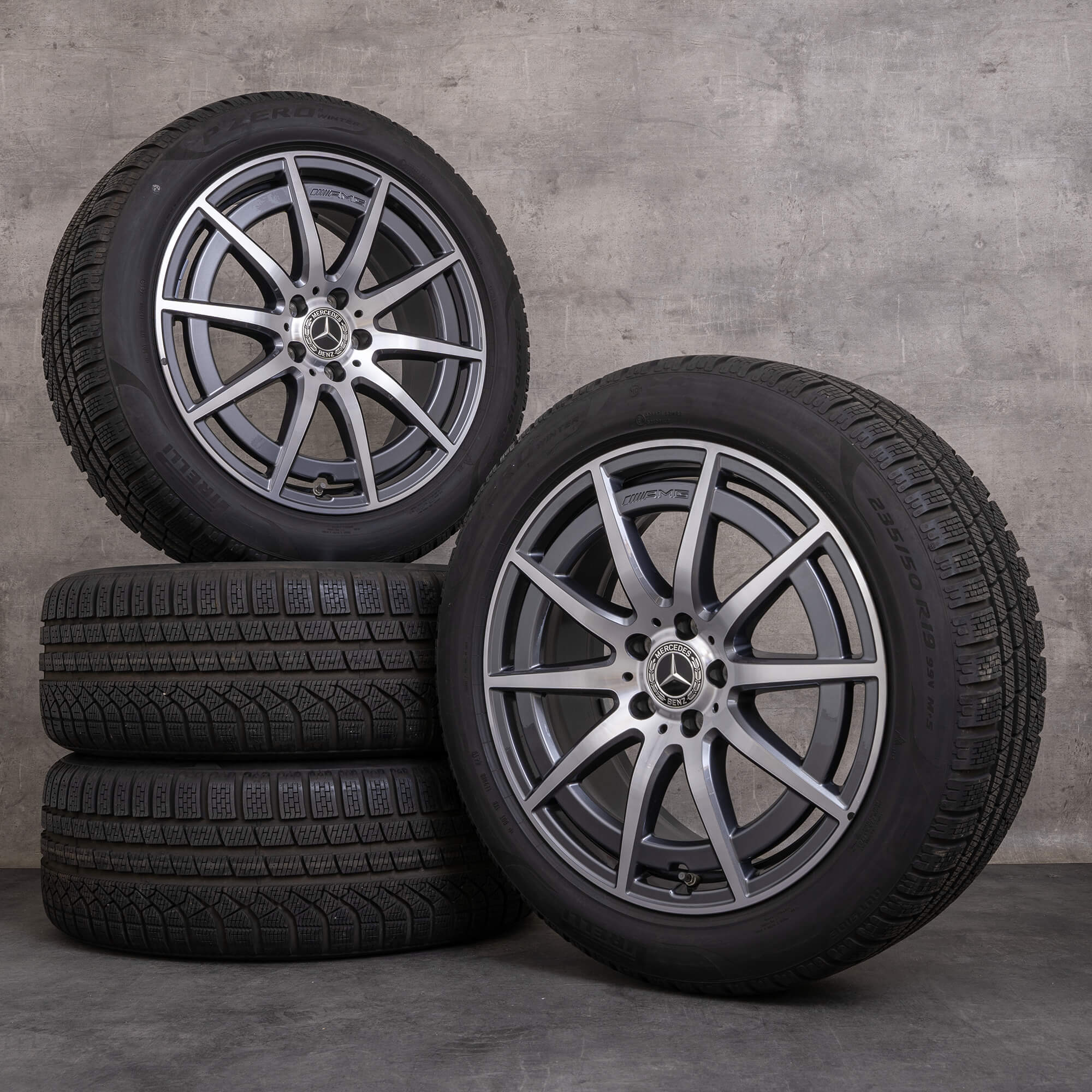 Originele Mercedes Benz GLA GLB 35 45 S 4Matic AMG Winterrder 19 inch H247 X247 velgen A2474011900 himalayagrijs glanzend gedraaid