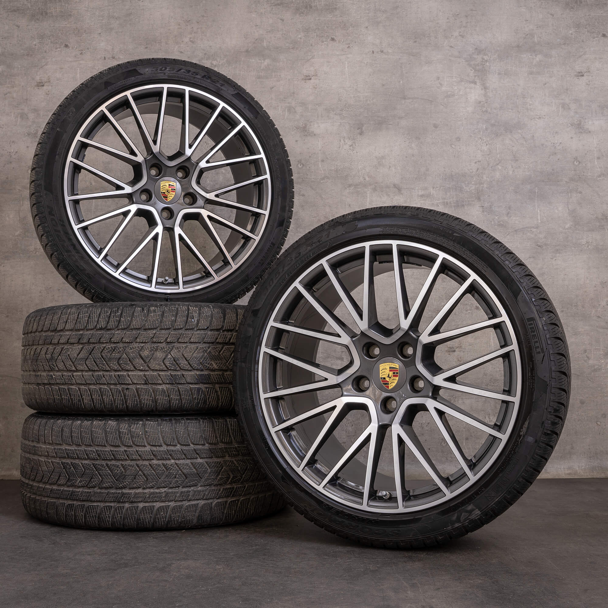 Alkuperäiset Porsche Cayenne Coupe talvirenkaat 21 tuuman 9YA vanteet 9Y0601025BF 9Y3601025AC titaani kiillotettu
