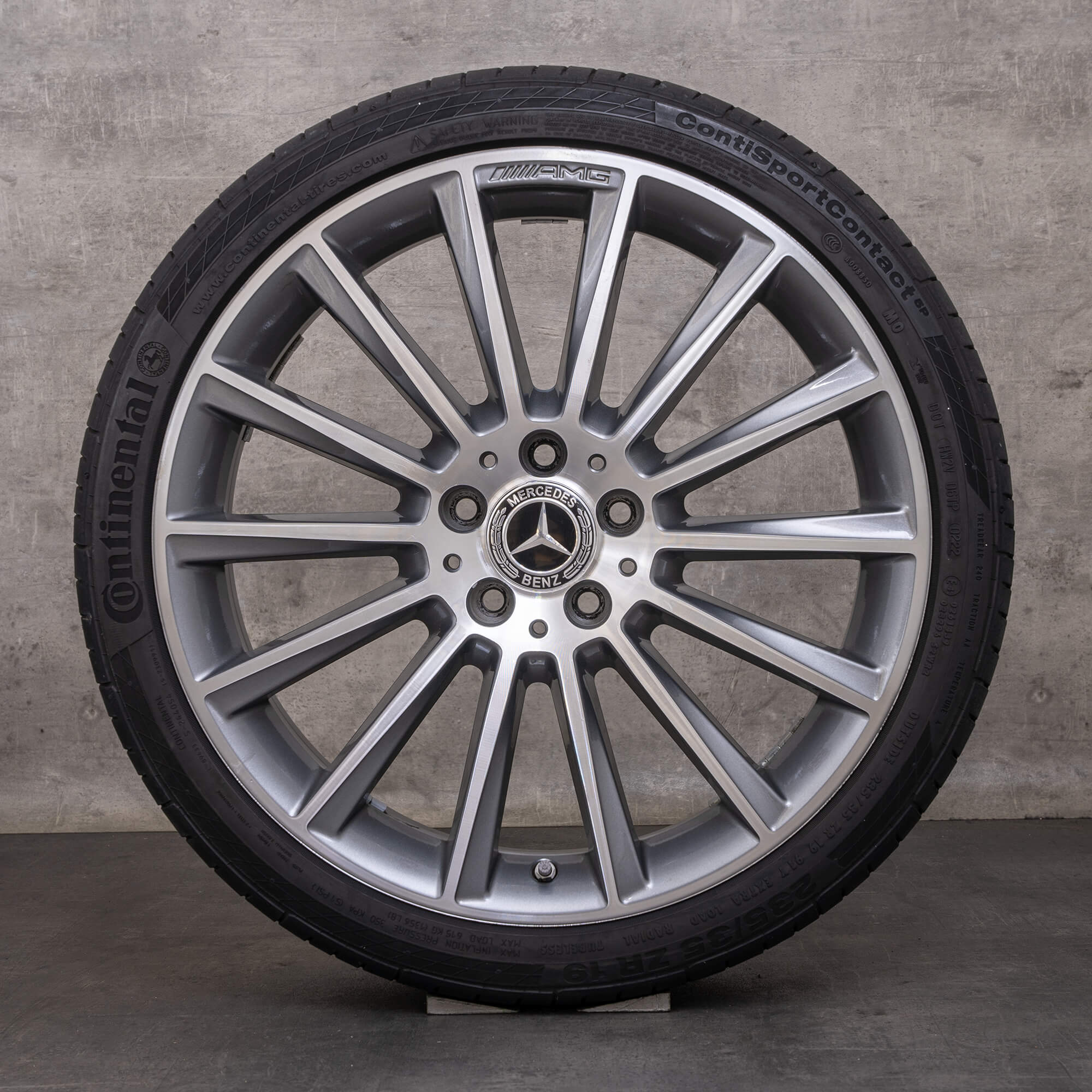 Alkuperäinen Mercedes Benz C-luokan vanteet 19 tuuman W205 S205 C205 A205 kesäpyörät A2054011300 A2054011400 himalajanharmaa kiiltävä käännetty