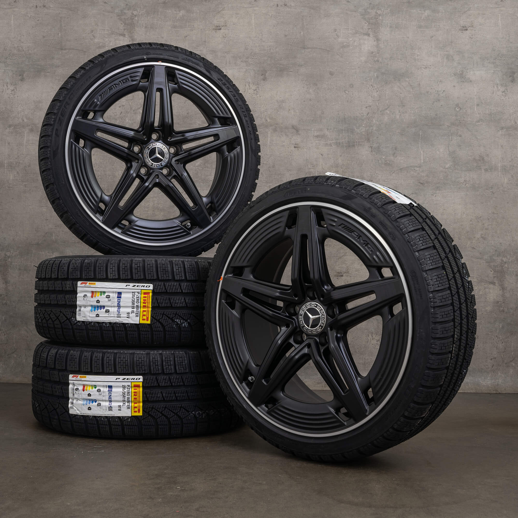 Oryginalne koła zimowe Mercedes-Benz Klasy A A35 AMG 19 cali W177 V177 felgi A1774014400 czarne matowe z polerowanym wykończeniem