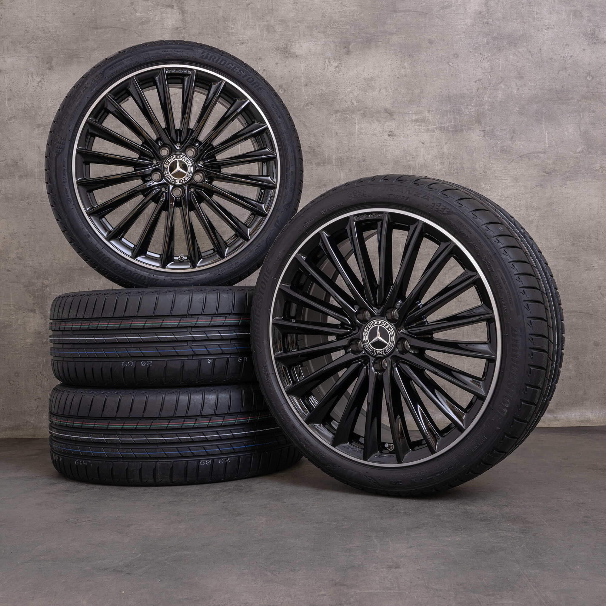 Orijinal Mercedes Benz A-Serisi CLA AMG jantlar 19 inç W177 W247 C118 X118 yaz jant lastikleri A1774014200 siyah diamond tornalı