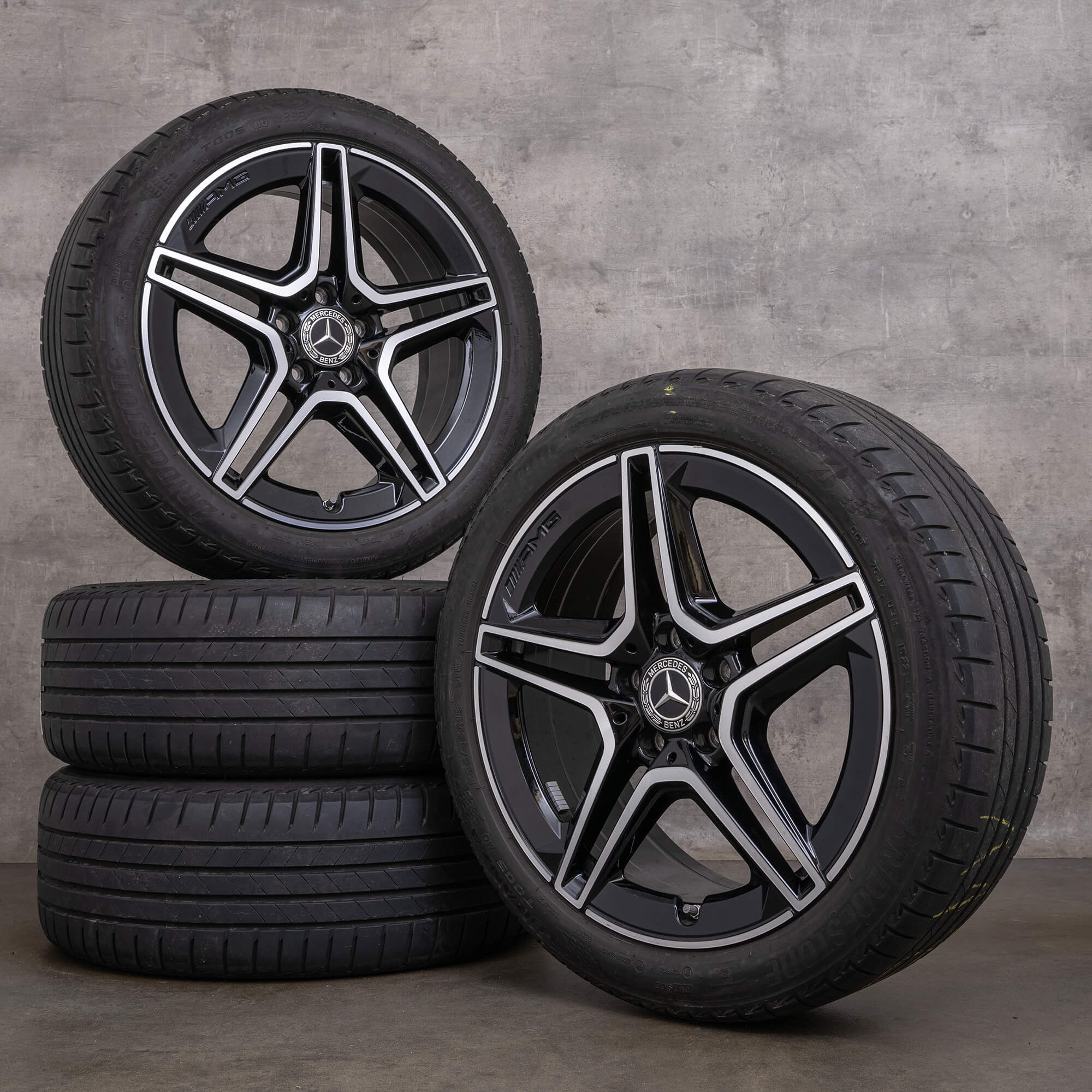 Genuine Mercedes Benz Clase A B CLA AMG llantas 18 pulgadas W177 V177 W247 X118 C118 de verano A1774011500 negro brillante torneado