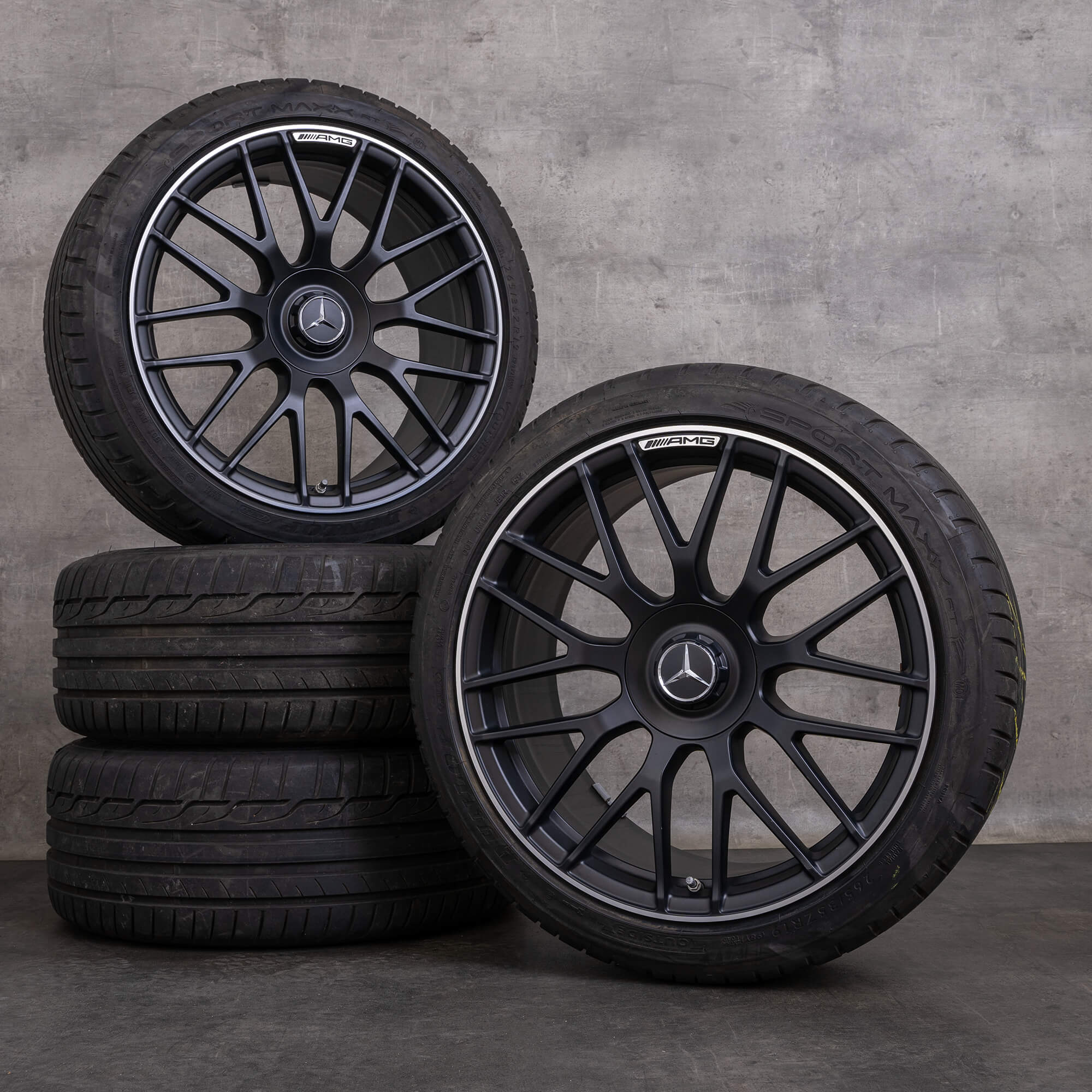 Orijinal Mercedes Benz C-Serisi C63 & S AMG jantlar 19 inç W205 S205 yaz jant lastik A2054011700 A2054011800 siyah mat parlak tornalanmış