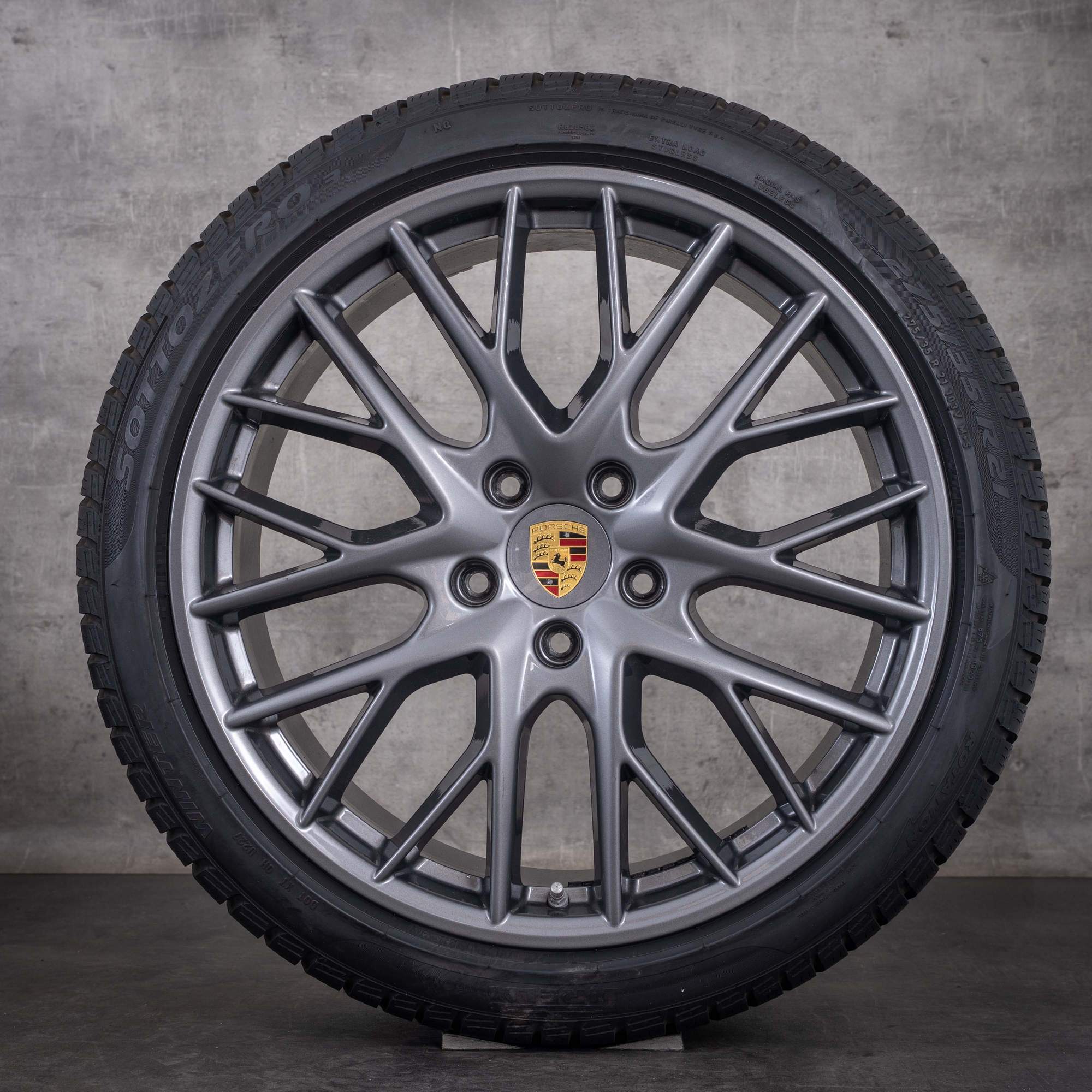 Originale Porsche Panamera vinterhjul 21 tommer 971 G2-felger 971601025D 971698025A titan blank - hjul 1 av 4