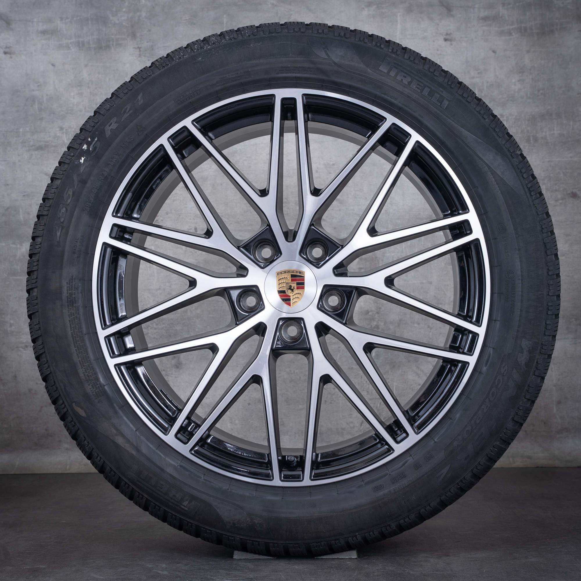 Oryginalne koła zimowe Porsche Cayenne Coupe 21 cali felgi 9YA II RS Spyder 9Y0601025CD 9Y3601025BC czarne polerowane