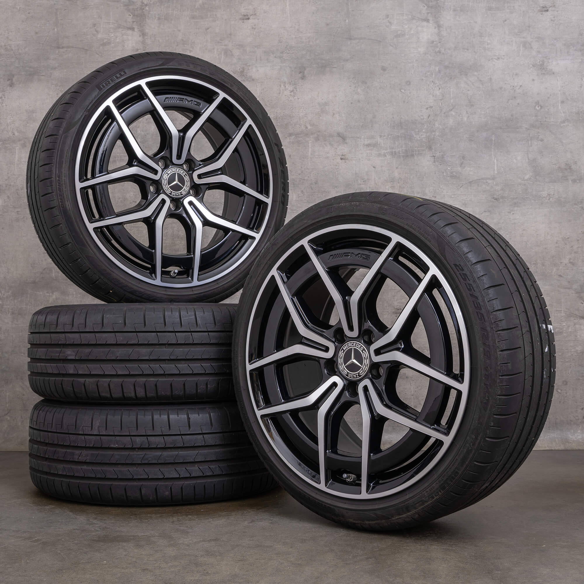 Llantas originales Mercedes Benz Clase C AMG de 19 pulgadas W206 S206 llantas verano A2064016700 A2064016800 negro brillante torneado