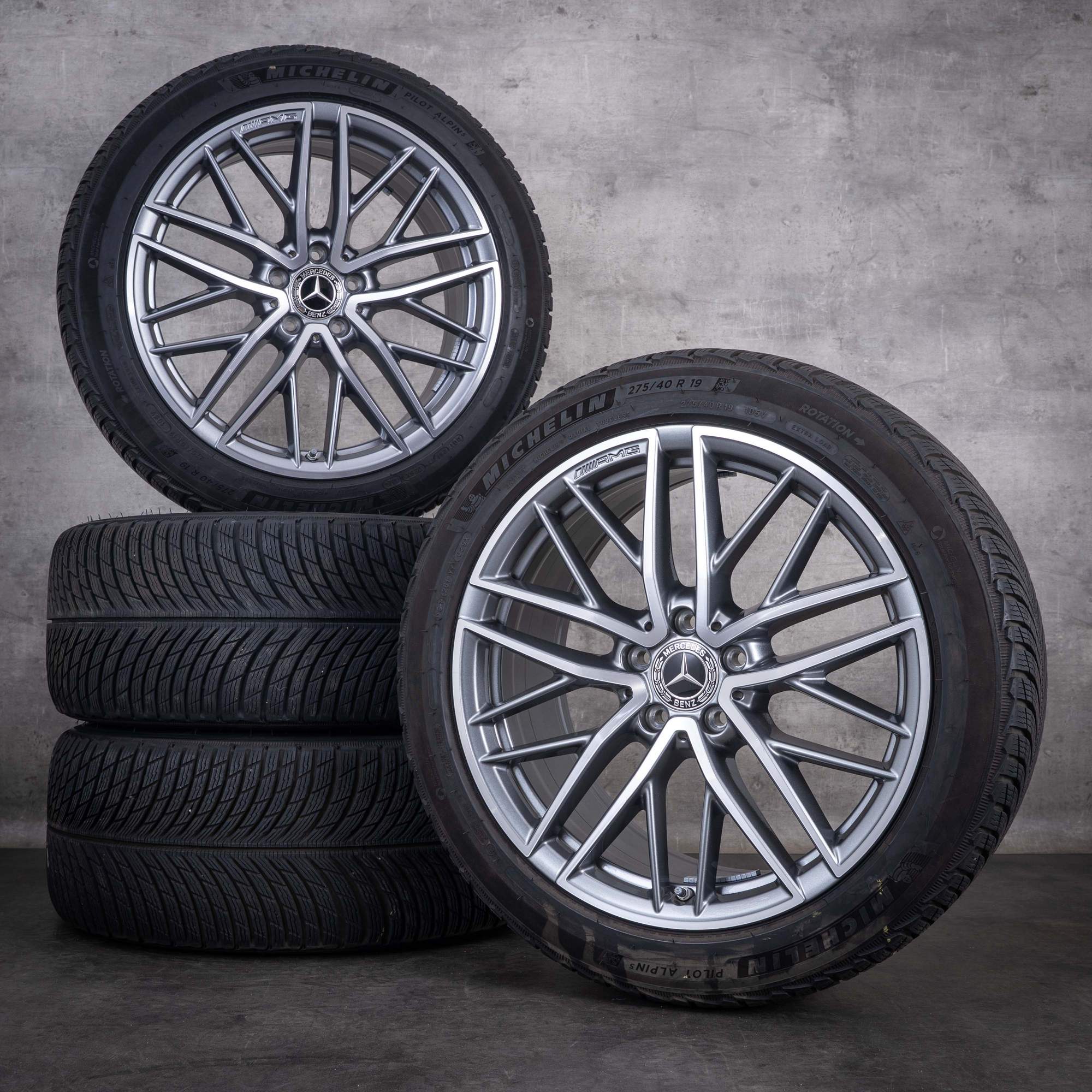Alkuperäiset Mercedes-Benz C-sarjan 63 AMG E Performance talvirenkaat 19 tuuman S206-vanteet A2064012900 A2064012400 titaaninharmaa diamond cut-viimeistely