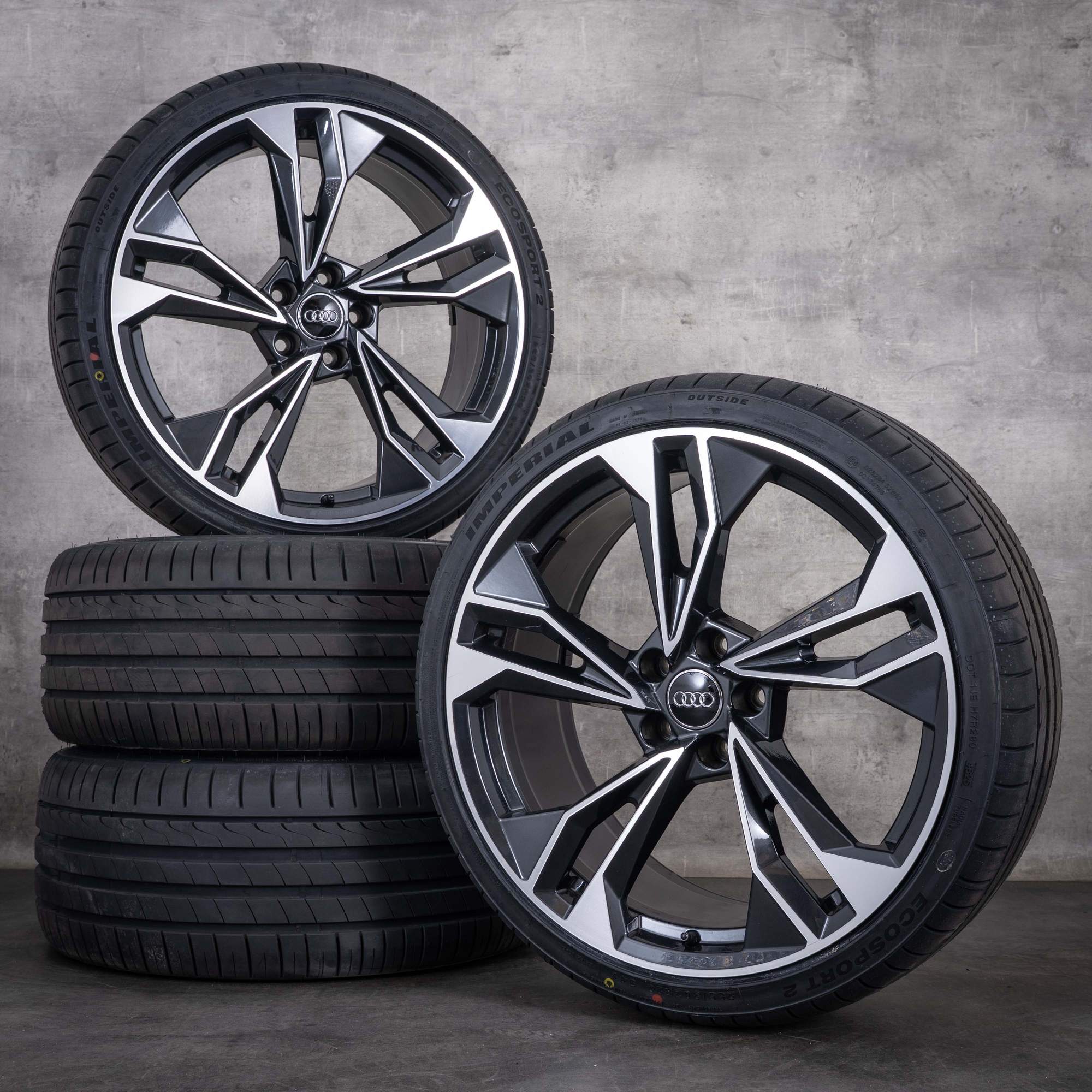 Jantes originais Audi A5 S5 de 20 polegadas F5 8W B9 para pneus de verão design poligonal 8W0601025EQ granito acabamento diamantado