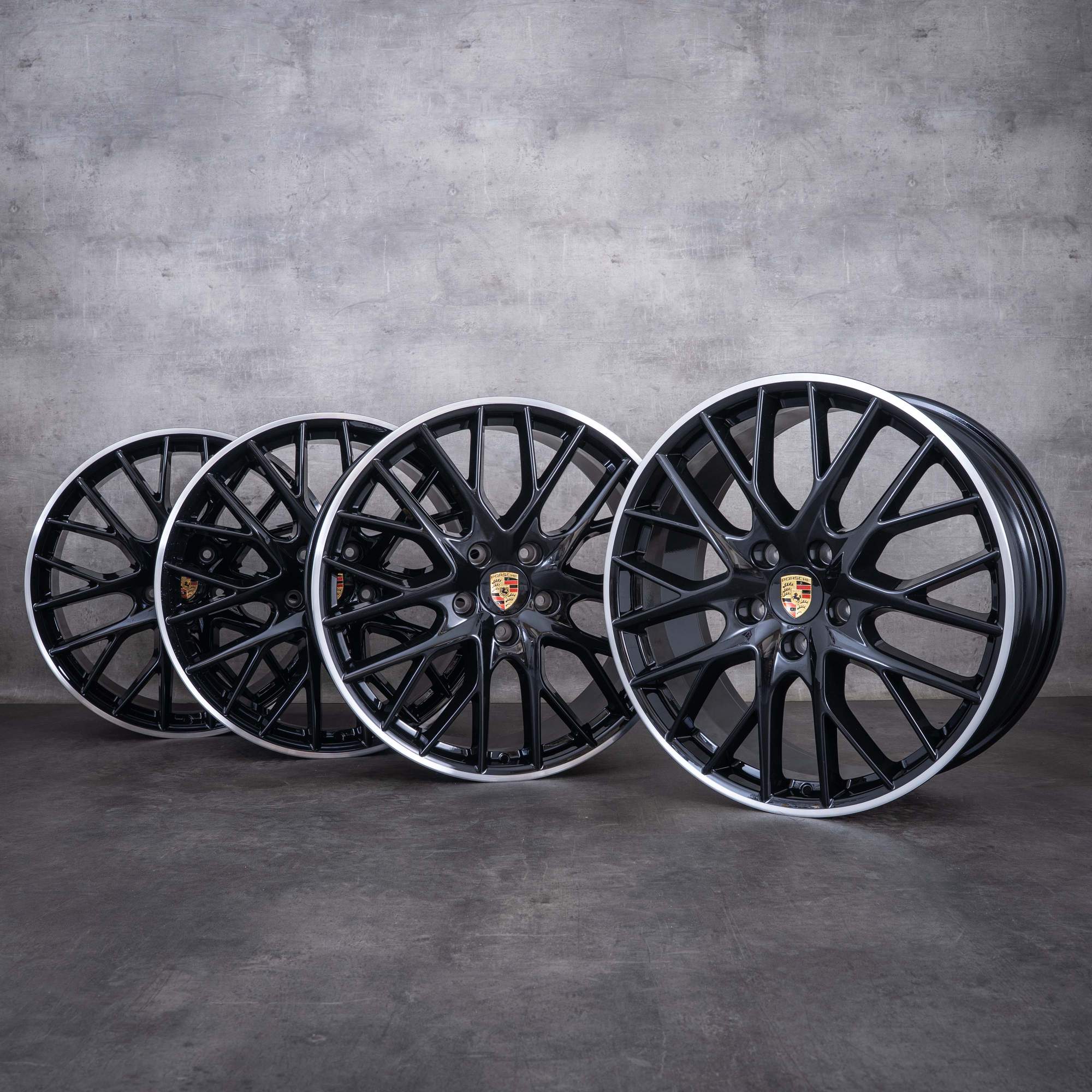 Originale Porsche Panamera-felger 21 tommer 971 G2 971601025D 971698025A svart kant frontpolert NYE