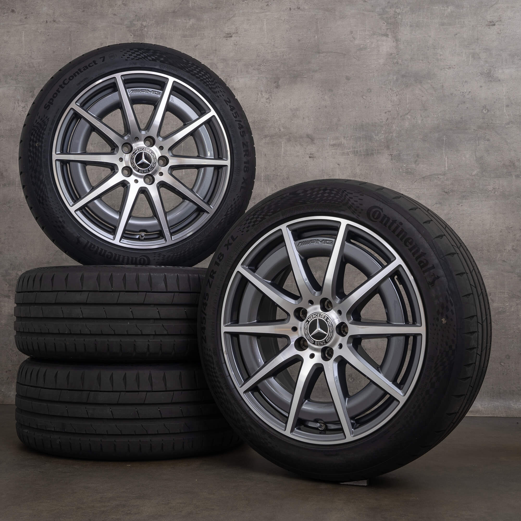 Original AMG Mercedes C Klasse C43 Felgen 18 Zoll W206 S206 Sommerreifen A2064012100 himalaya grey Sommerräder