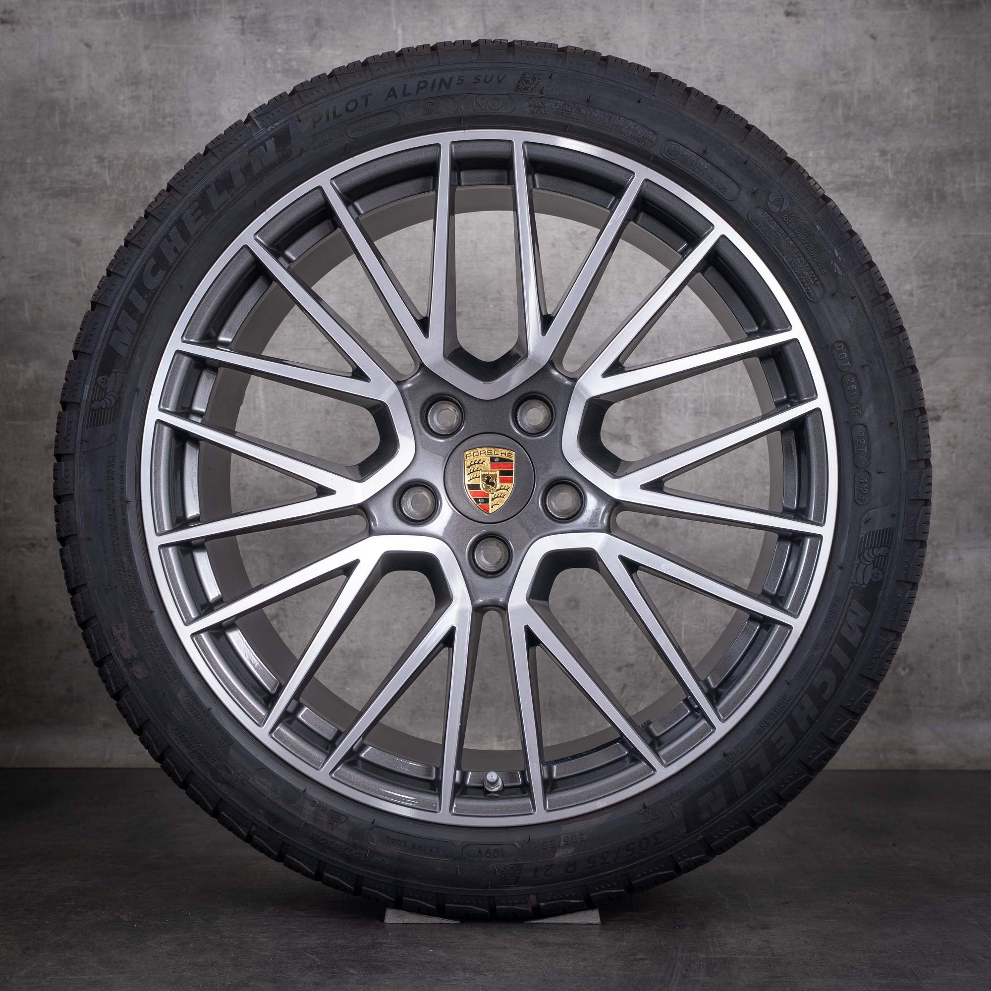Original Porsche Cayenne Winterräder 21 Zoll 9YA E3 Felgen 9Y0601025BF 9Y0601025BG titan front glanzgedreht