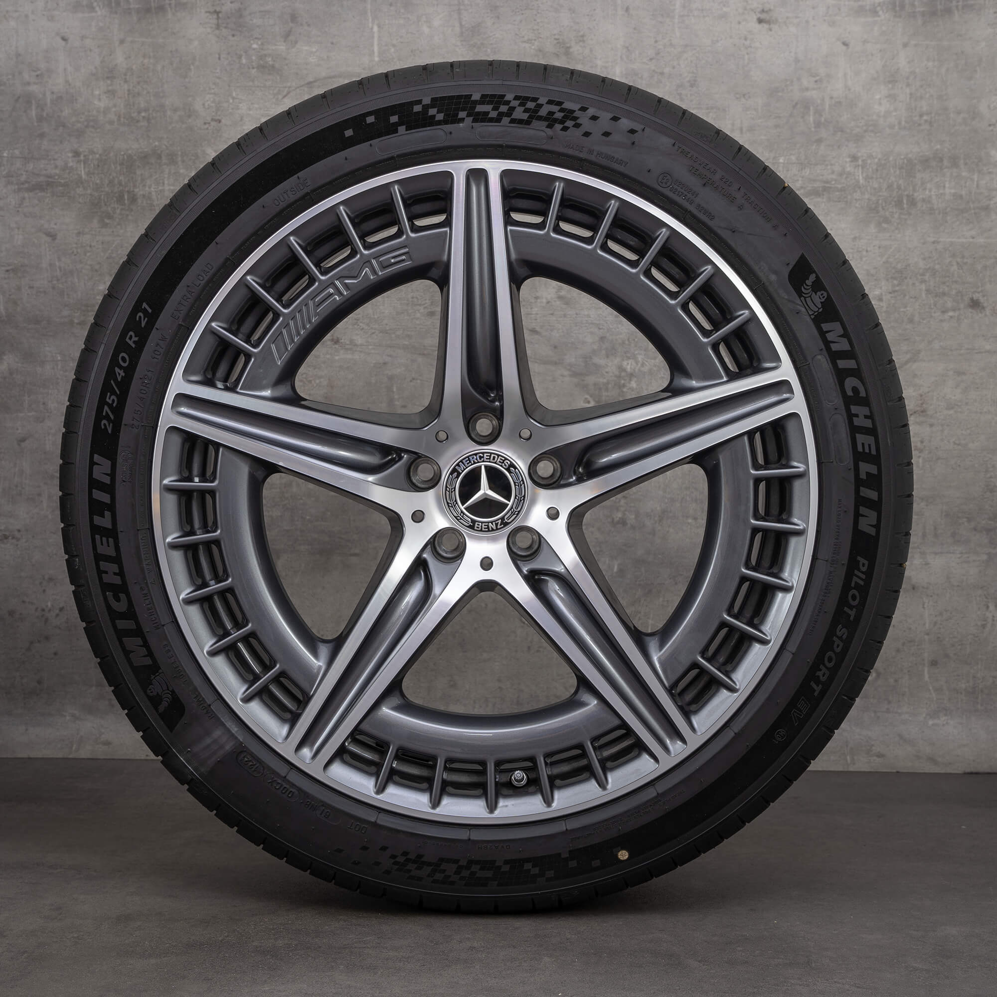Original Mercedes Benz EQS 53 AMG vinterhjul 21 tum V297 fälgar A2974011600 himalaya grå glansig vänd NY