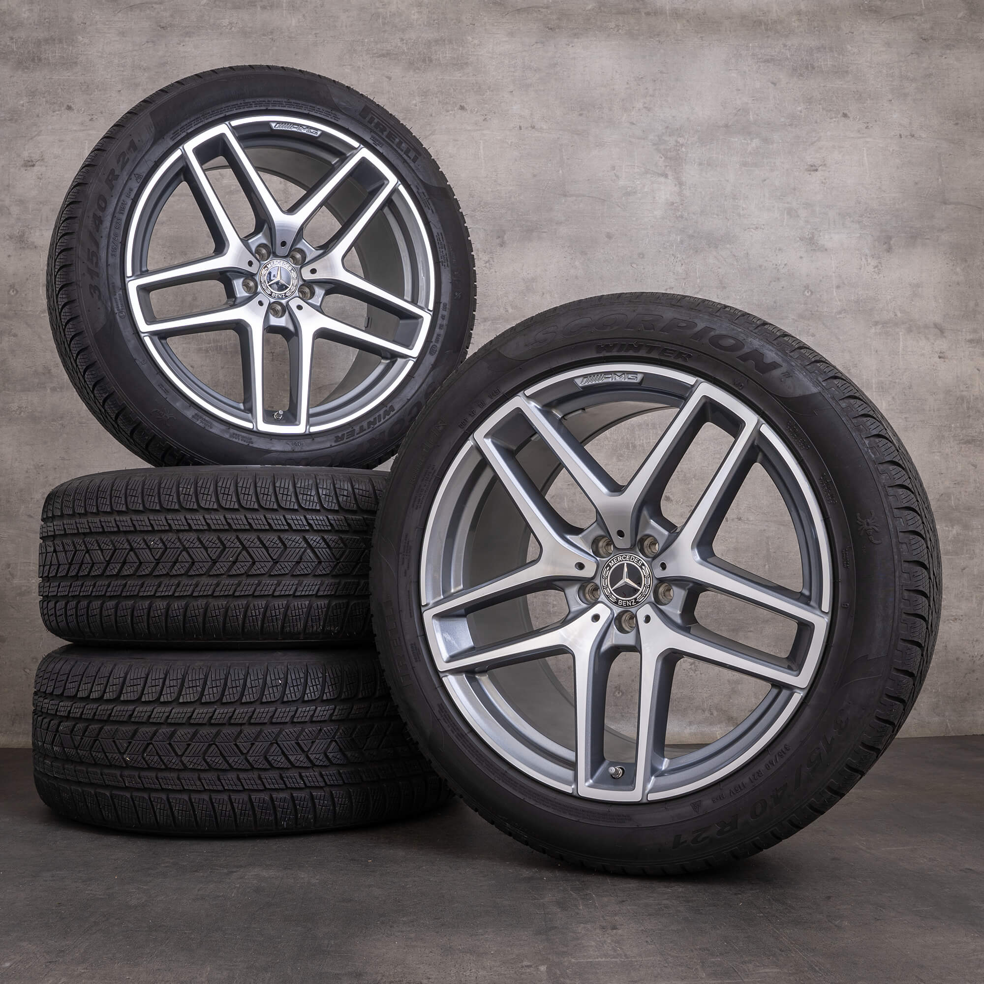 Oryginał Mercedes Benz GLE & 43 63 S AMG koła zimowe 21 cali C292 felgi A2924012900 A2924011700 himalaya szary Polerowane