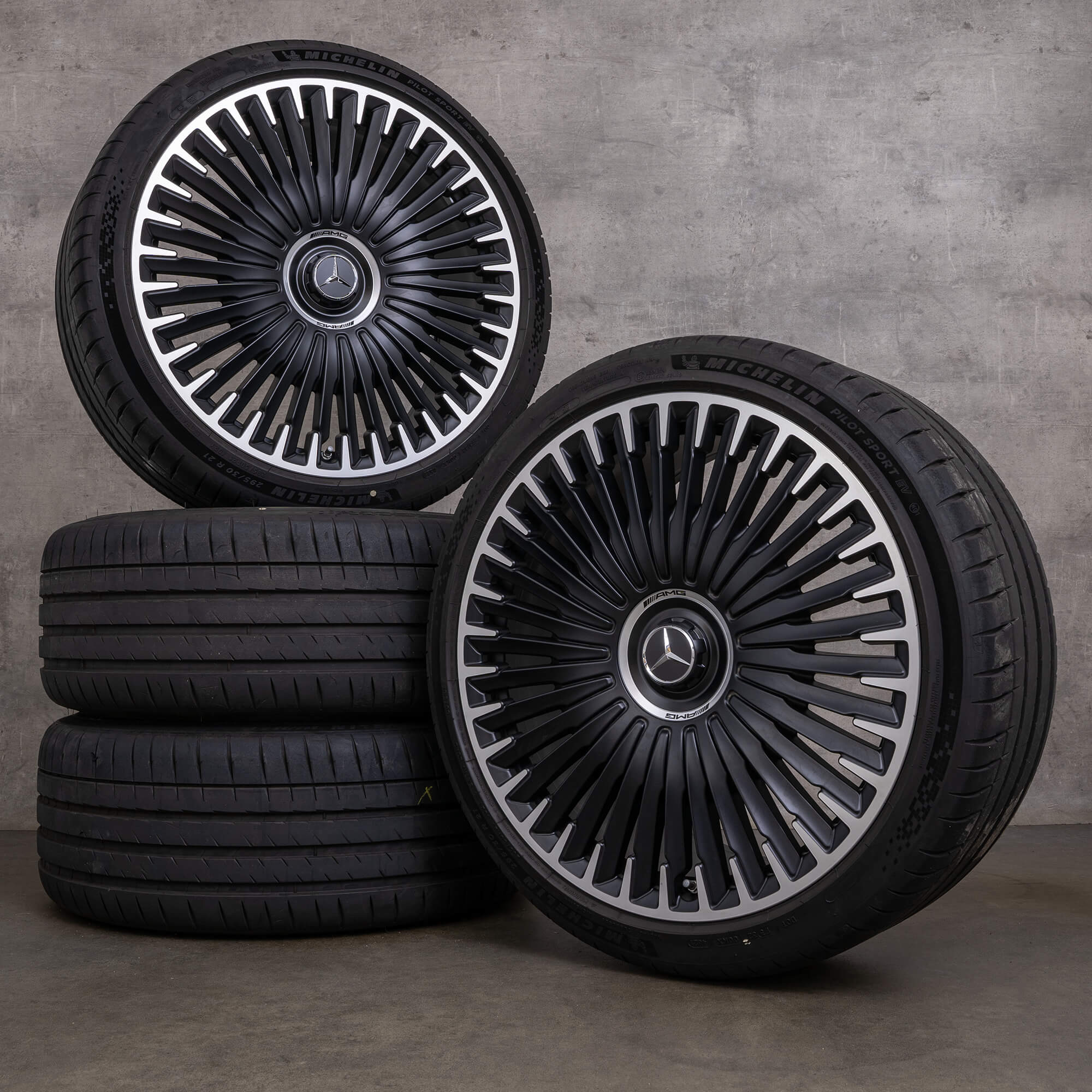 Orijinal Mercedes Benz EQE 43 53 AMG jantlar 21 inç V295 kış jantları A2954013100 A2954013200 siyah mat parlak tornalanmış