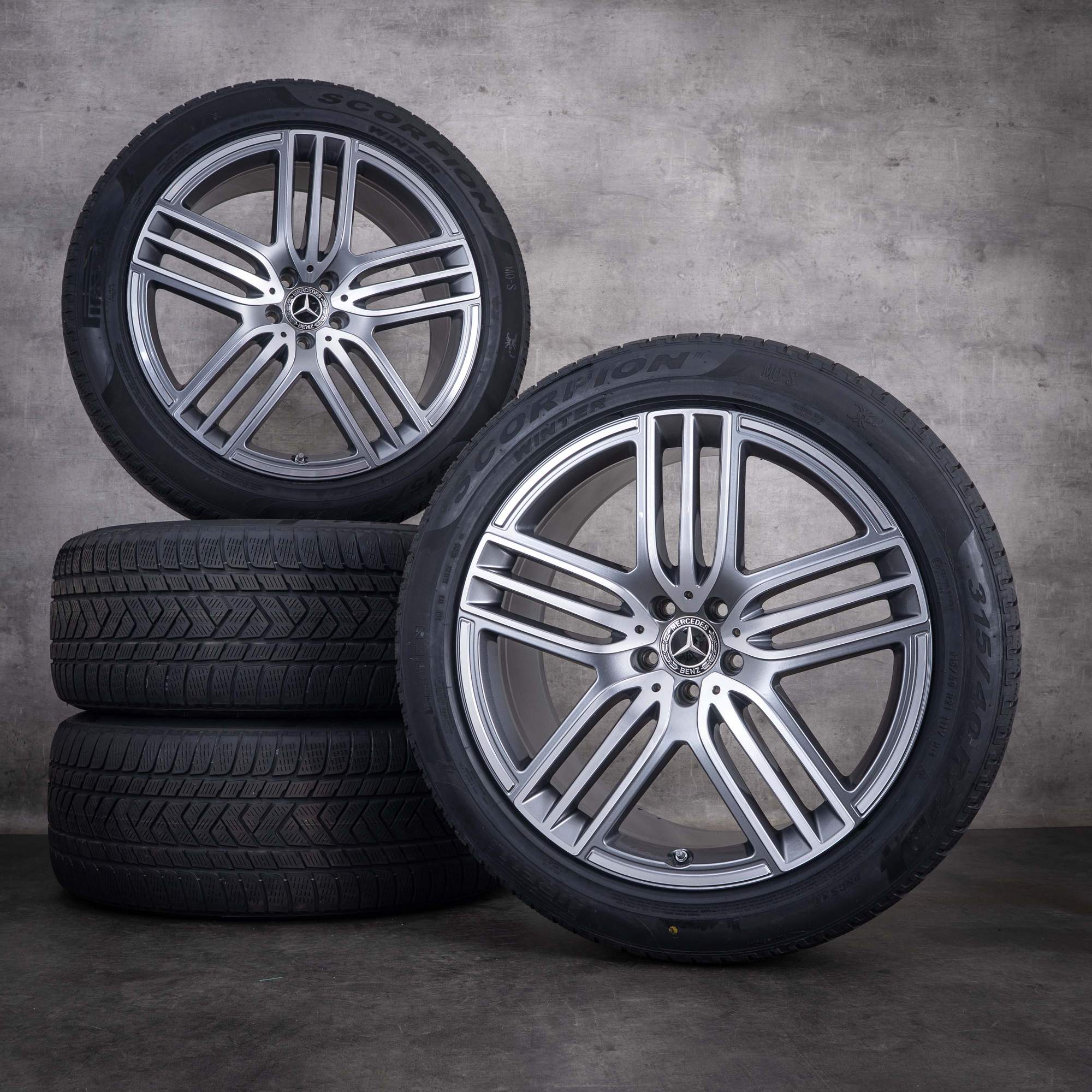Ruote invernali Mercedes-Benz GLS da 21 pollici X167, cerchi A1674015100 A1674015300, colore Himalaya Grey, parte anteriore diamantata