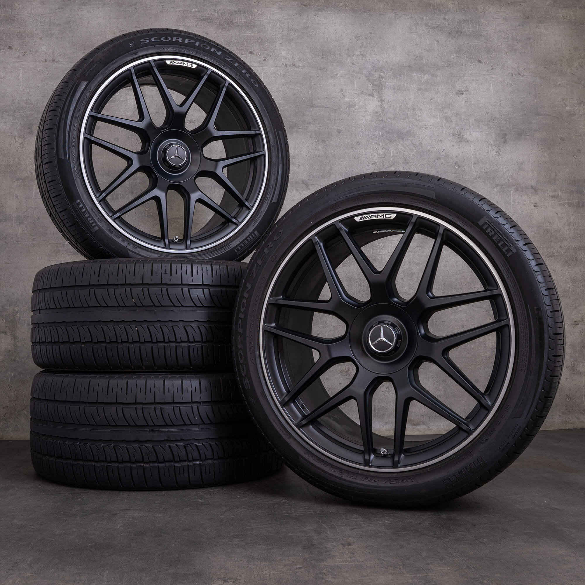 Originales Mercedes Benz Clase G G63 AMG llantas 22 pulgadas W465 W463A ruedas de verano A4634012000 negro mate pulido torneado