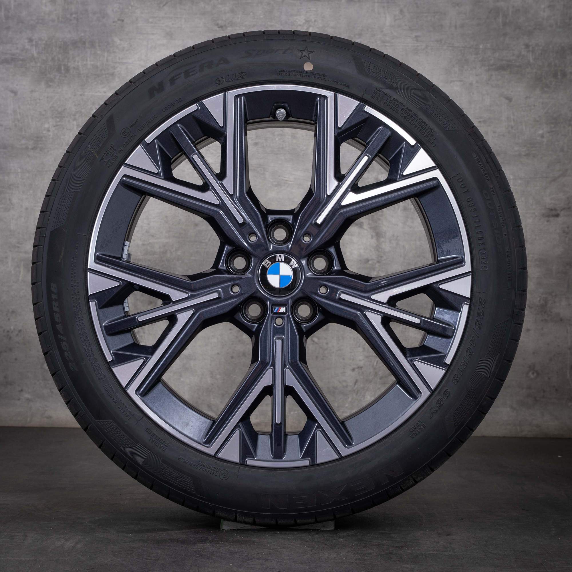 Jantes originais BMW Série 1 e 2 de 18 polegadas F70 F74 Gran Goupe, pneus verão, estilo 975 5A35E68, cinzentas com acabamento diamantado
