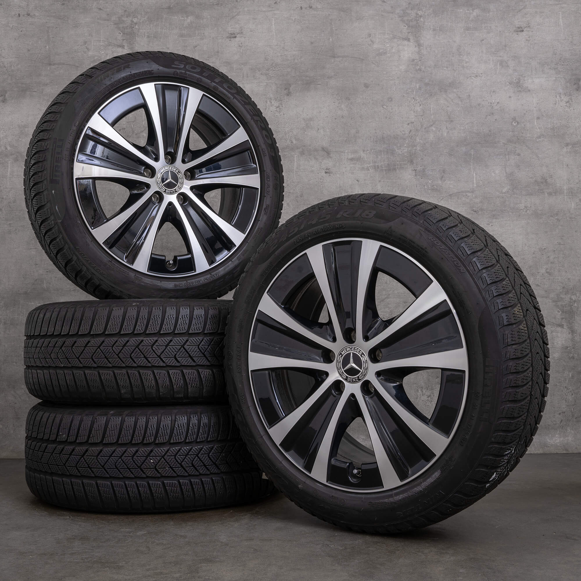 Ekte Mercedes Benz E-klasse vinterhjul 18-tommers W213 S213 C238 A238 felger DOT 22 A2134013700 svart polert