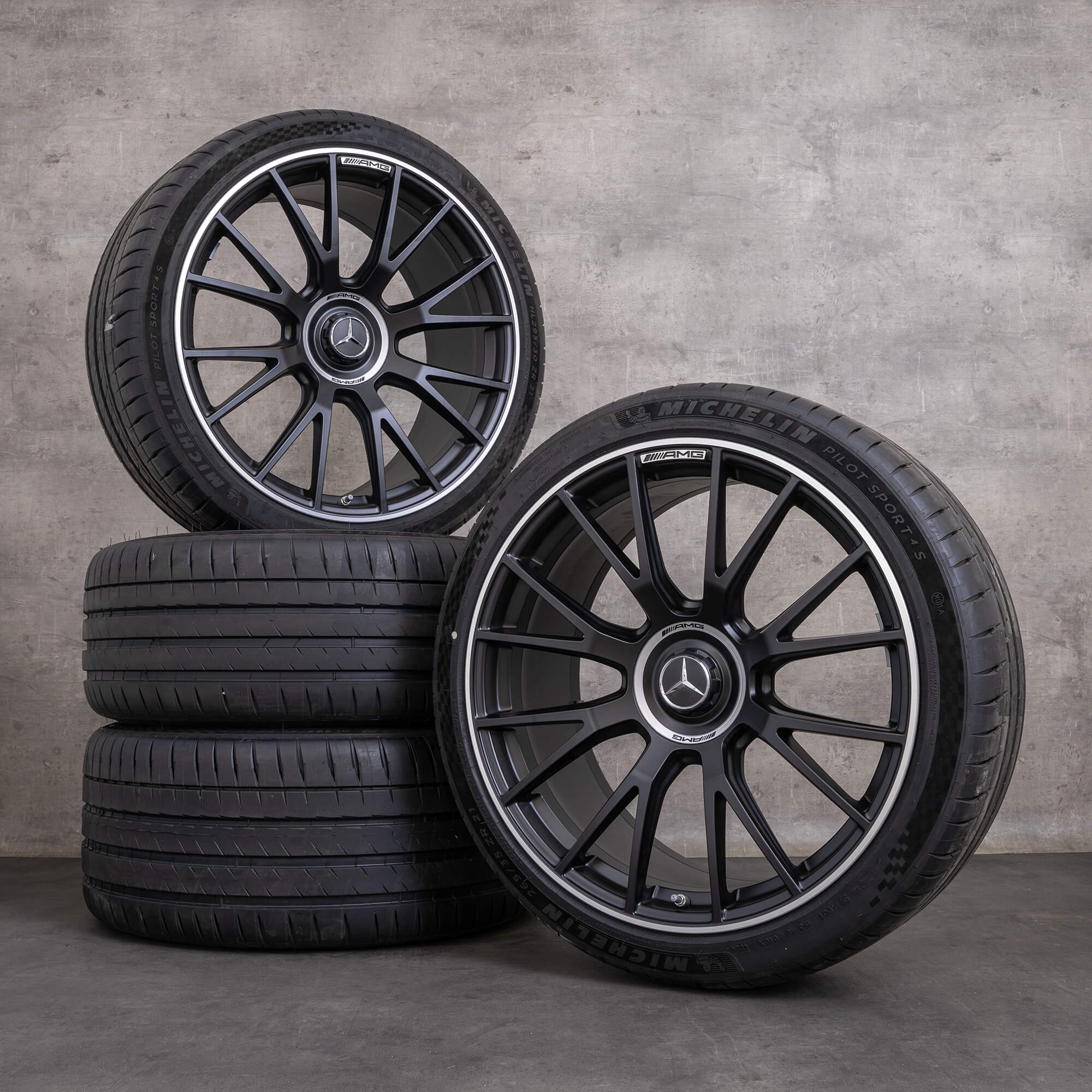 Orijinal Mercedes Benz E-Serisi E53 Hibrit AMG kış jant lastik 21 inç W214 jantlar A2144011300 A2144011400 siyah mat parlak tornalı YENİ