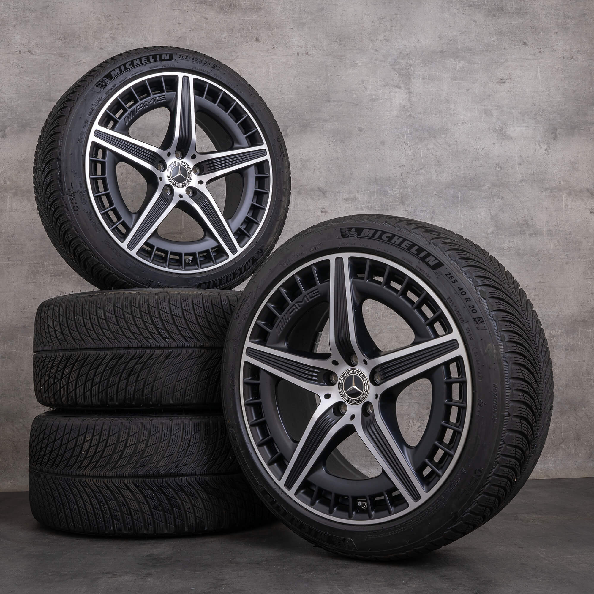 OEM Mercedes Benz EQE 43 53 AMG rims 20 inch V295 winter tire packages A2954012700 A2954012800 black matt glossy turned