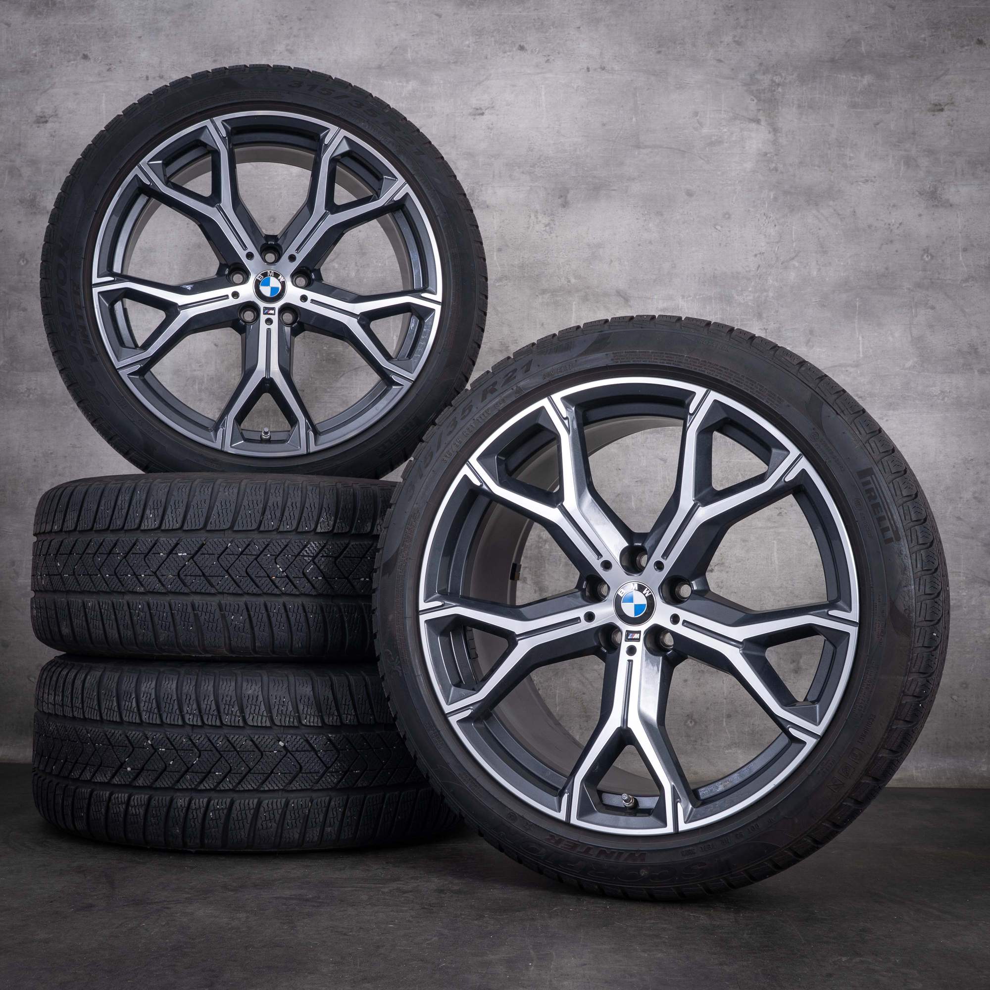 Roues hiver d'origine BMW X5 X6 21 pouces G05 G06 741 M 8071998 8071999 gris orbite face avant diamantée