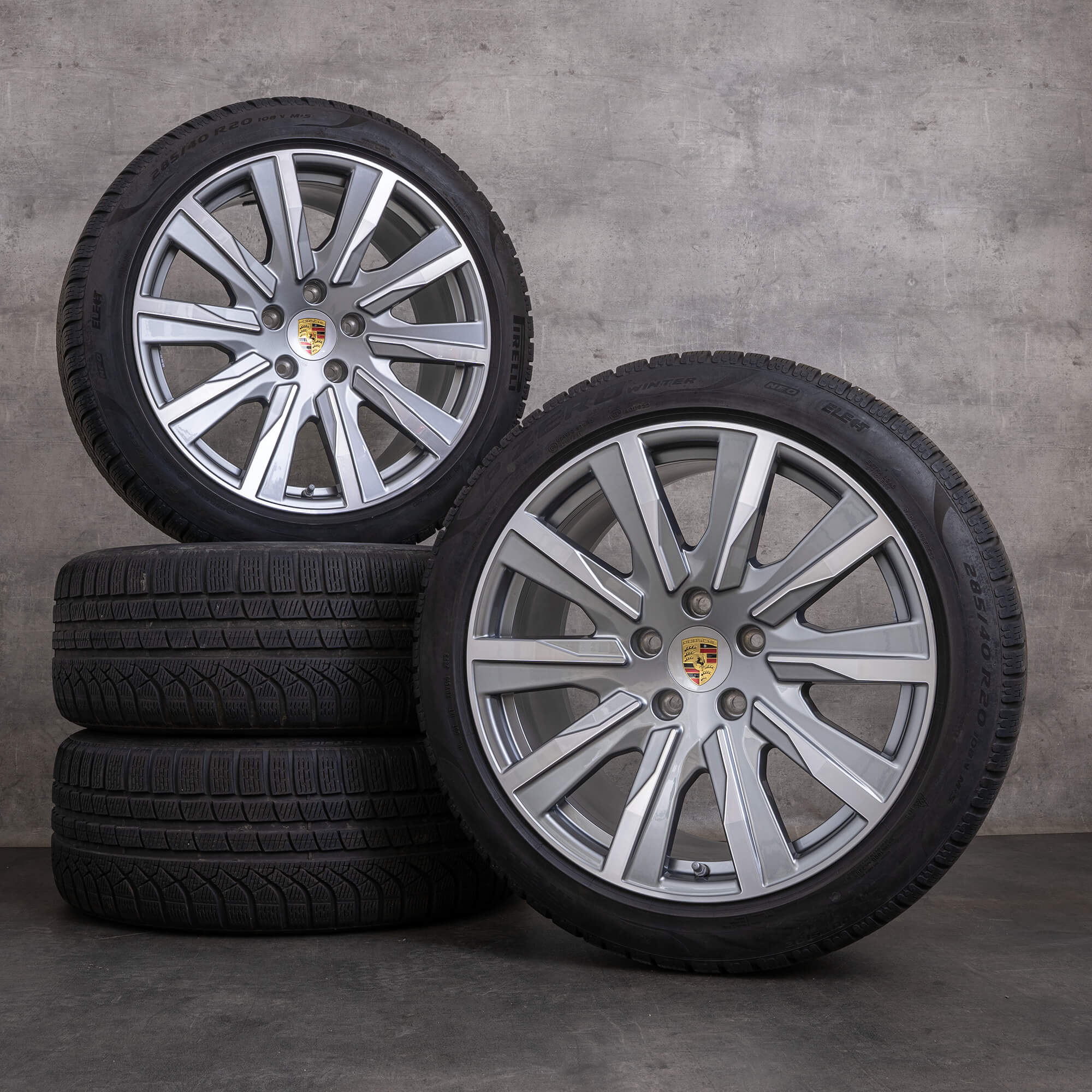 Oryginalne koła zimowe Porsche Taycan 20 cali 9J1 felgi 9J1601025CT 9J1601025DA platynowe srebrne polerowane