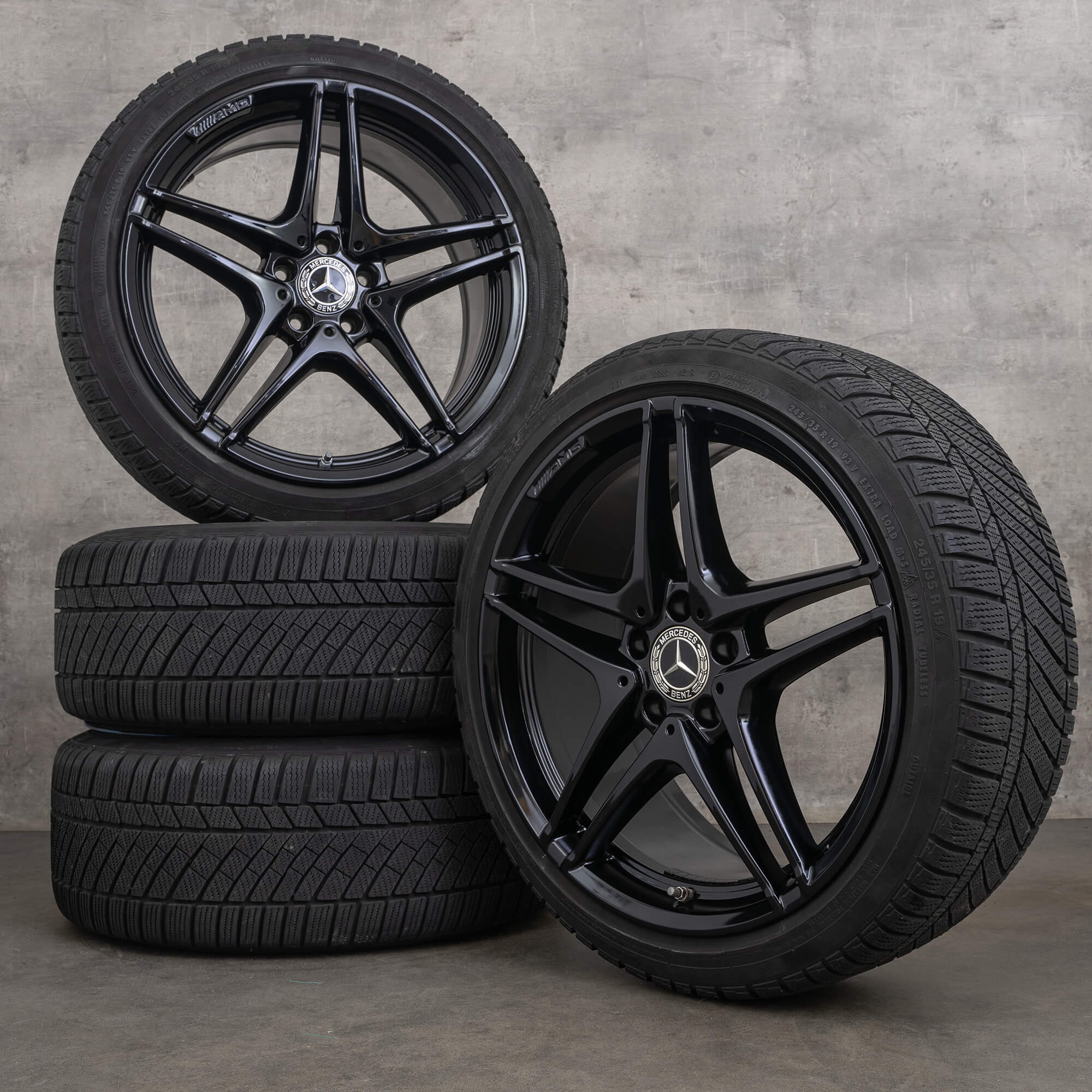 Alkuperäiset Mercedes Benz C-sarja C63 & S AMG 19 tuuman W205 S205 kesäpyörät A2054011900 A2054012000 musta kiiltävä