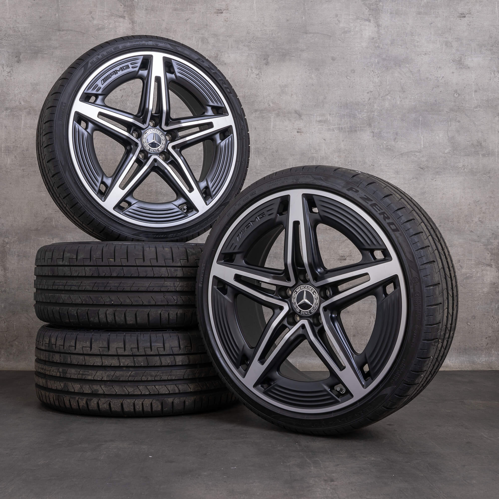 Originální ráfky na auto Mercedes Benz A-Class A35 AMG 19" W177 V177 A1774014400 černé matné lesklé soustružené