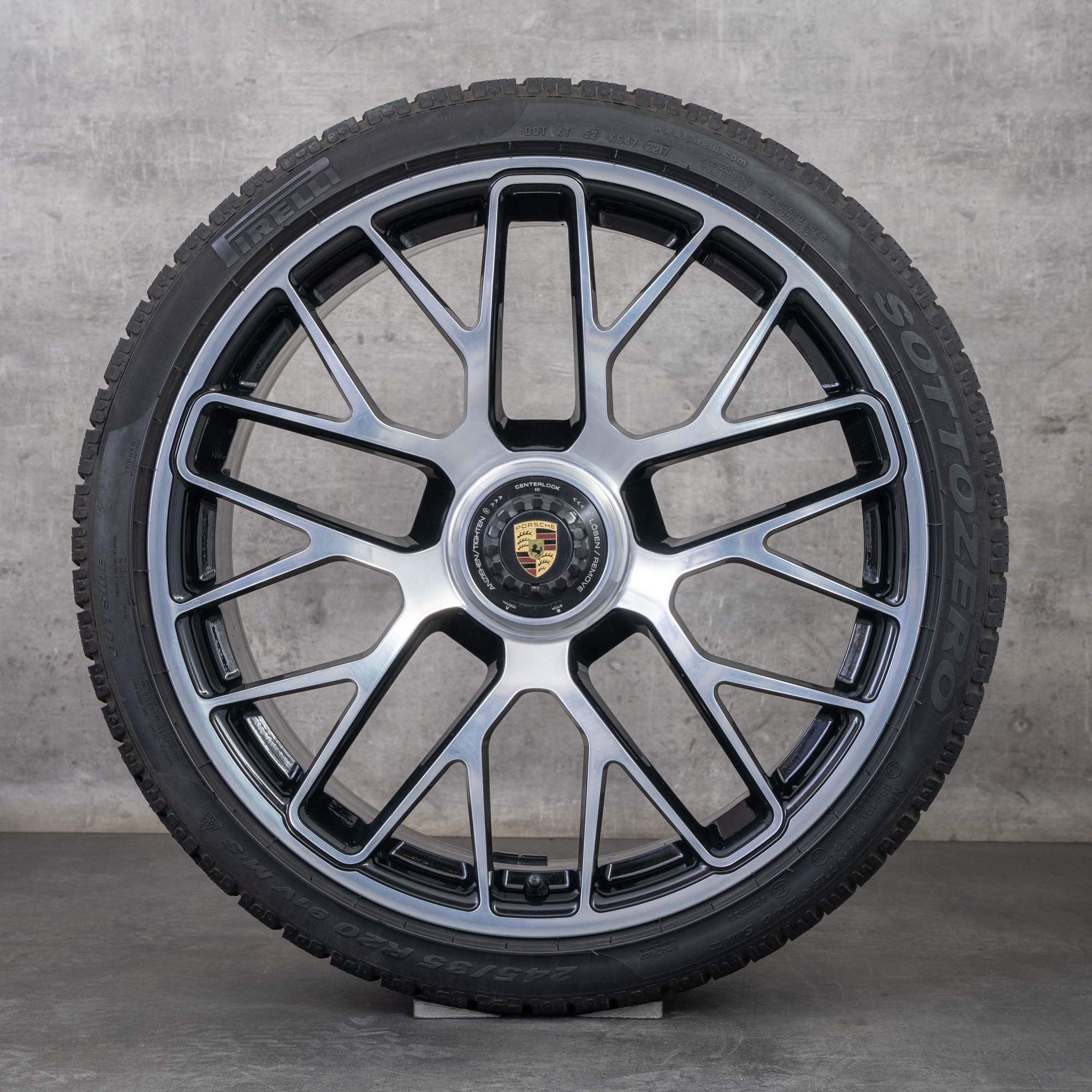 Originale Porsche 991 I II Anvelope de iarnă 20 inch Turbo S jante 99136216134 99136216634 negru Lucios
