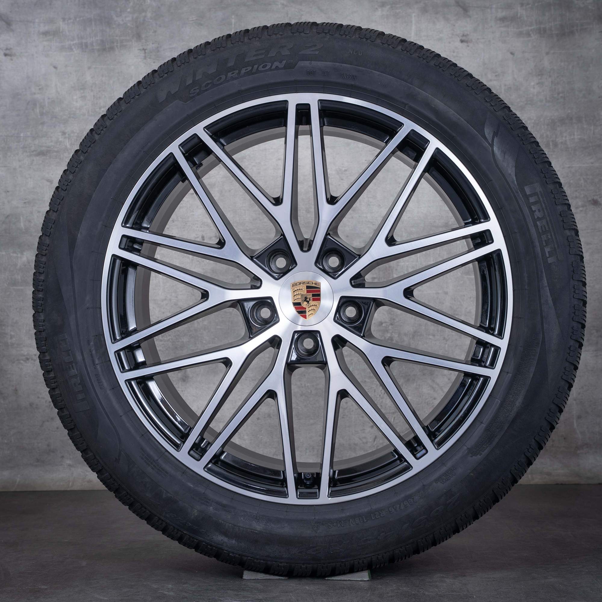 Oryginalne koła zimowe Porsche Cayenne Coupe 21 cali felgi 9YA II RS Spyder 9Y0601025CD 9Y3601025BC czarne polerowane