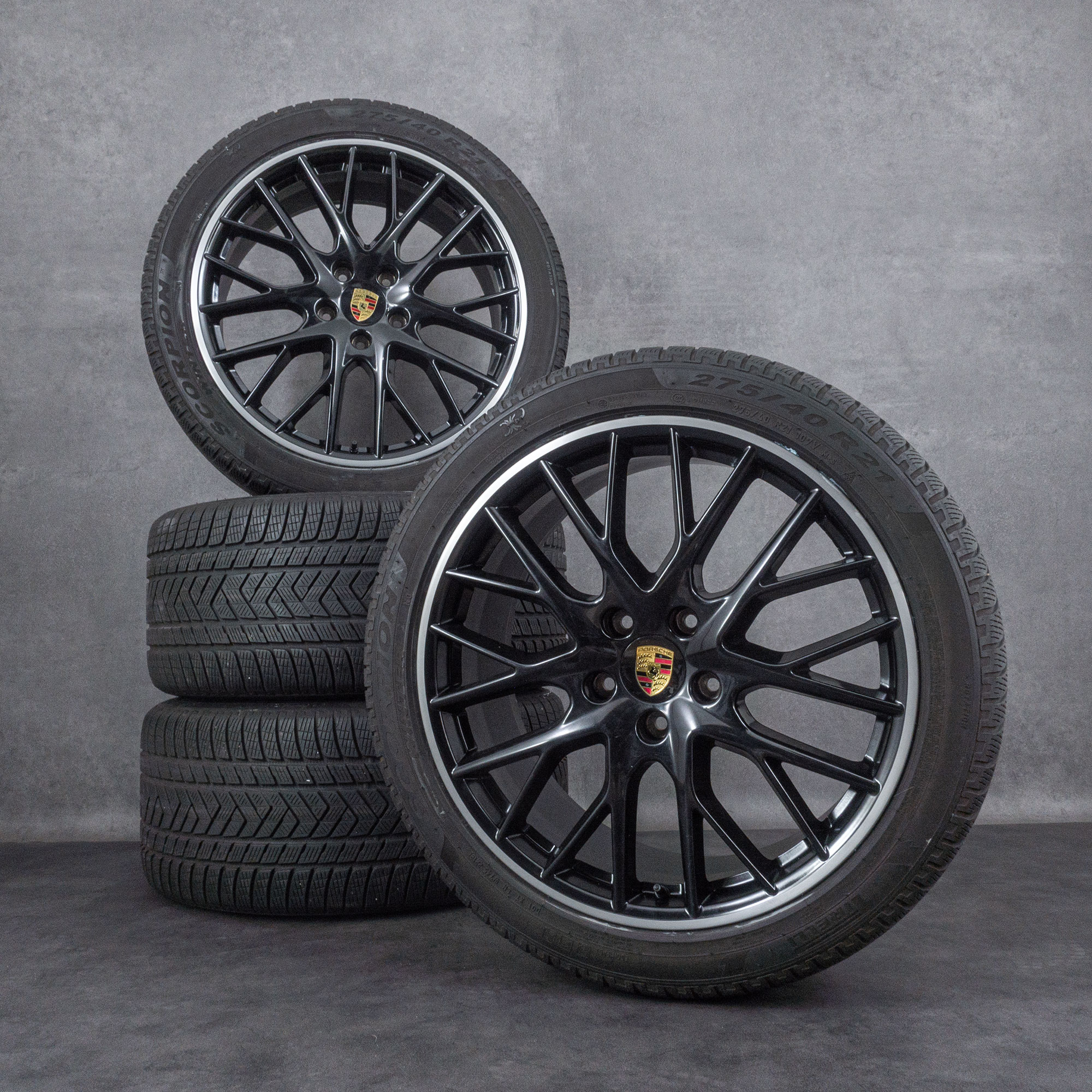 Original Porsche Panamera 971 jante 21 inch GTS 4S Anvelope de vară 971601025D 971601025K negru Lucios NOU
