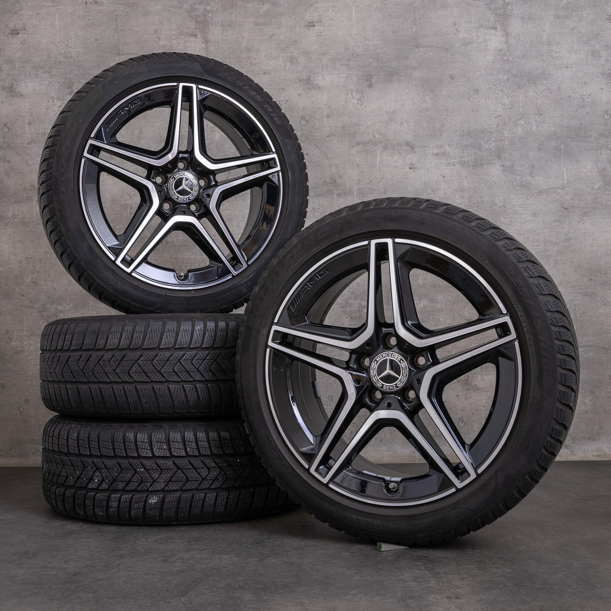 Orijinal Mercedes Benz A B Sınıfı CLA AMG kış jant lastik 18 inç W177 V177 W247 X118 C118 jantlar A1774011500 siyah parlak tornalanmış