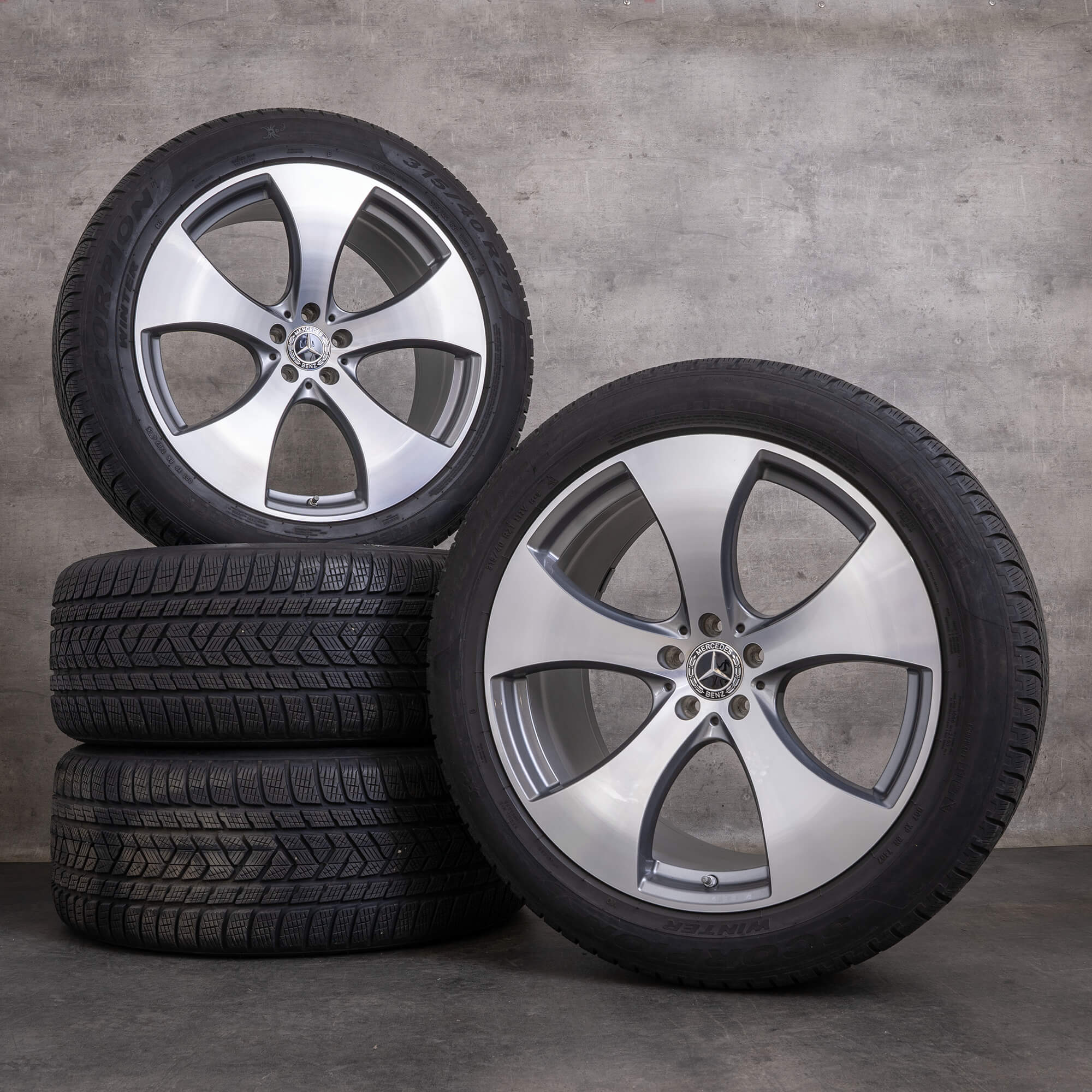 Oryginalne koła zimowe Mercedes Benz GLE 21 cali C292 felgi A2924010400 A2924010500 himalaya szary polerowane