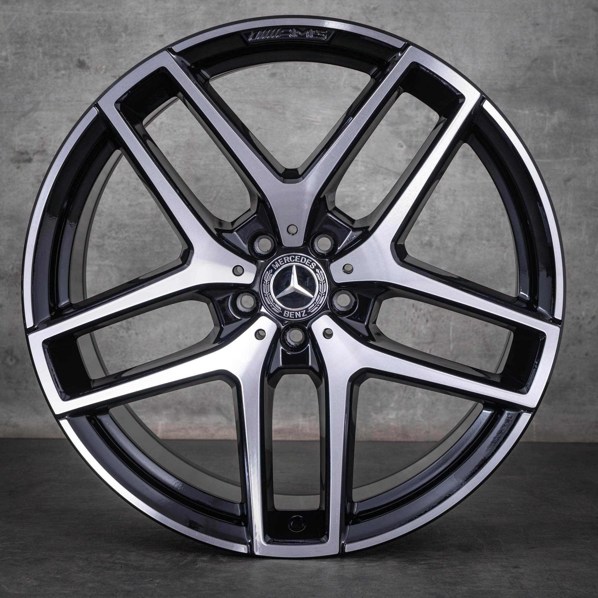 Originale Mercedes-Benz GLE & 43 AMG-fælge 21 tommer C292 A2924011600 A2924011700 sorte forside diamond cut NYE - fælg 1 af 4