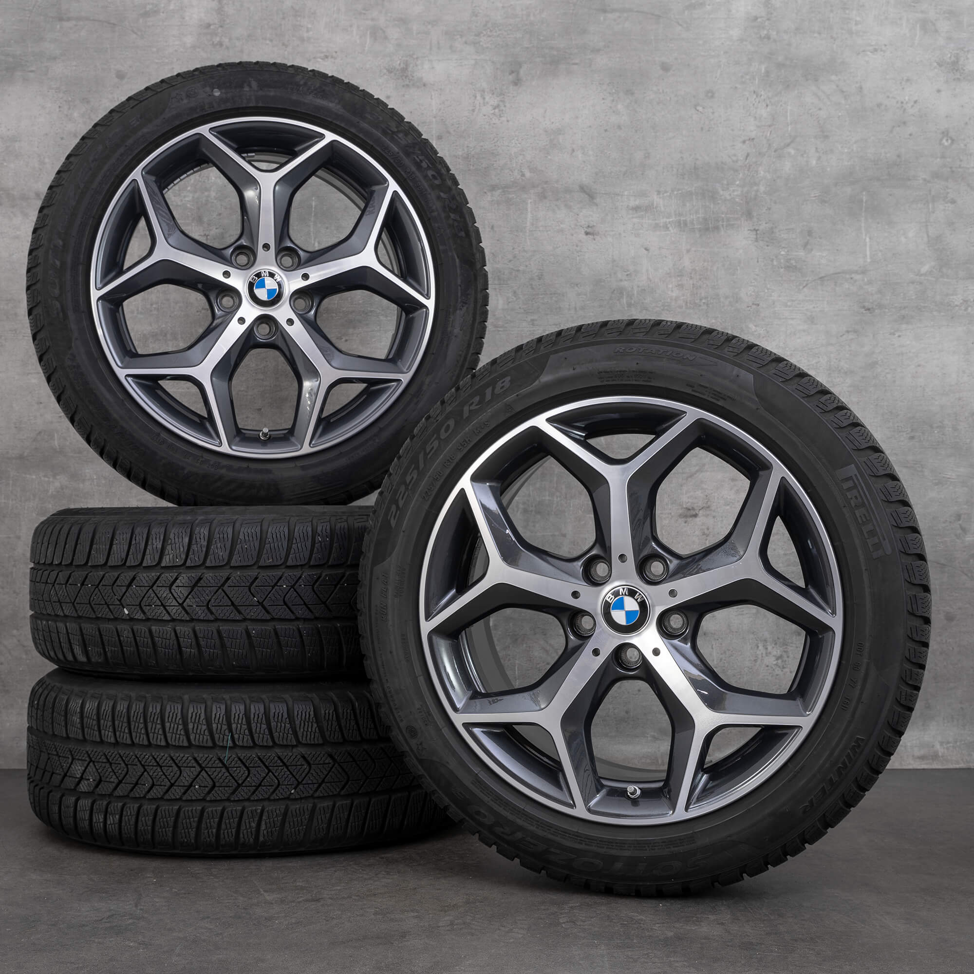 Originale BMW X1 X2 vinterhjul 18 tommers F48 F39 felger styling 569 6856070 orbit grå blank dreid