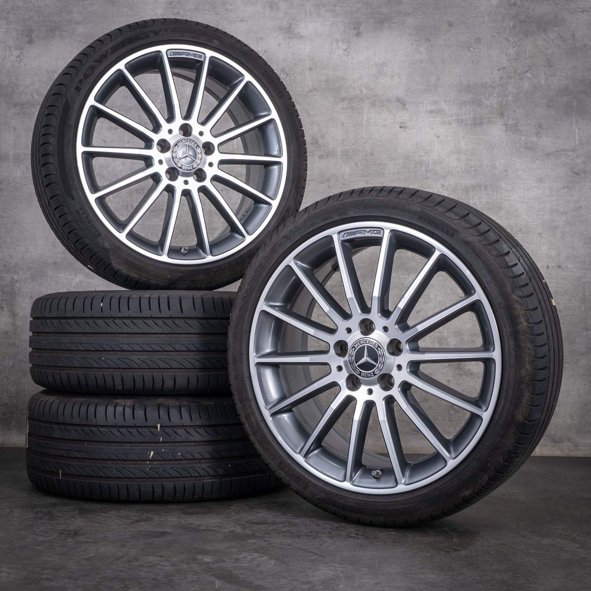 Jante originale Mercedes-Benz Clasa A Clasa B CLA AMG de 18 inci W176 W246 C117 X117 Jante de vară A1764010200 culoare „Himalaya Grey” diamantate
